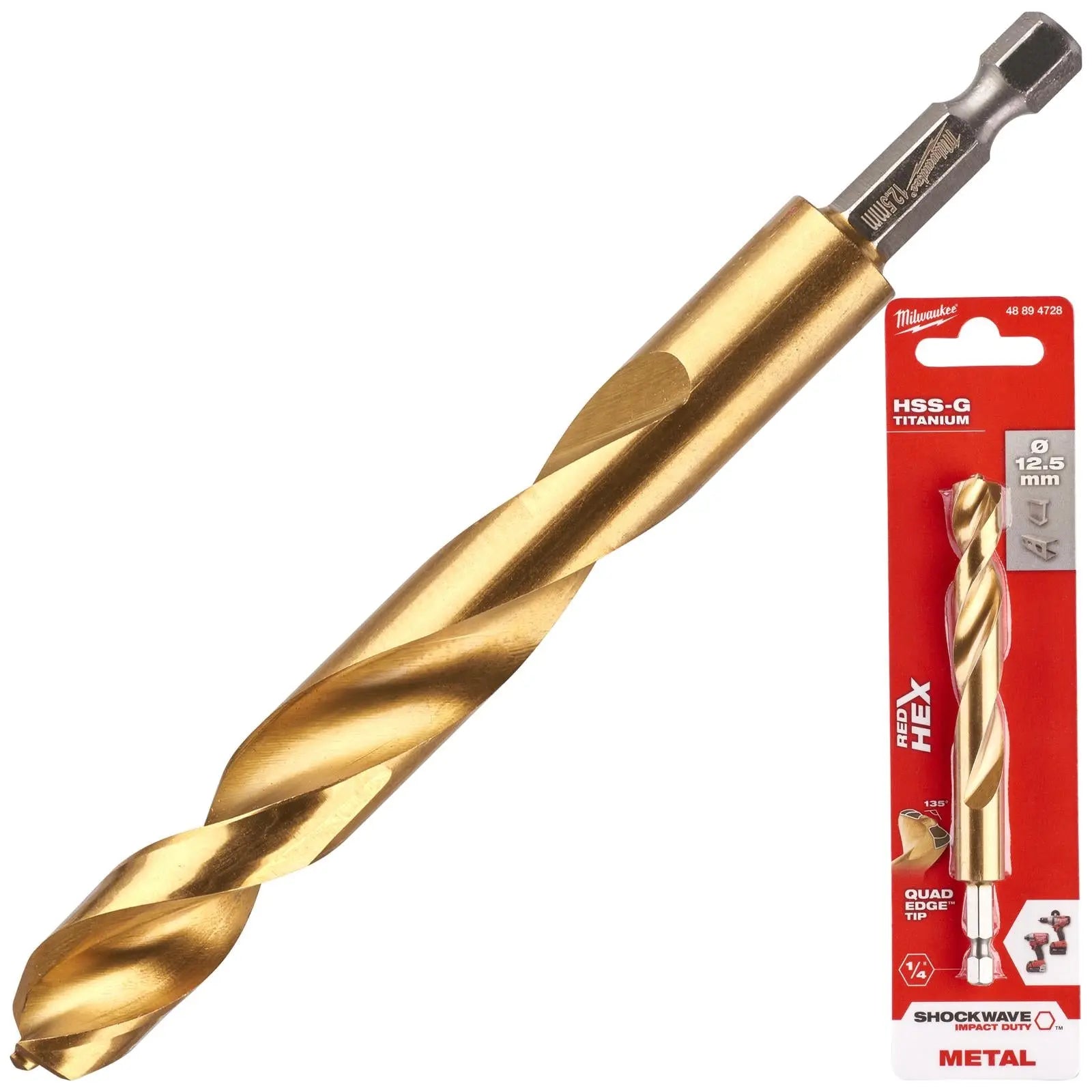 Milwaukee Red Hex Metal Drill Bits HSS Shockwave Impact Duty 1/4" Hex Shank