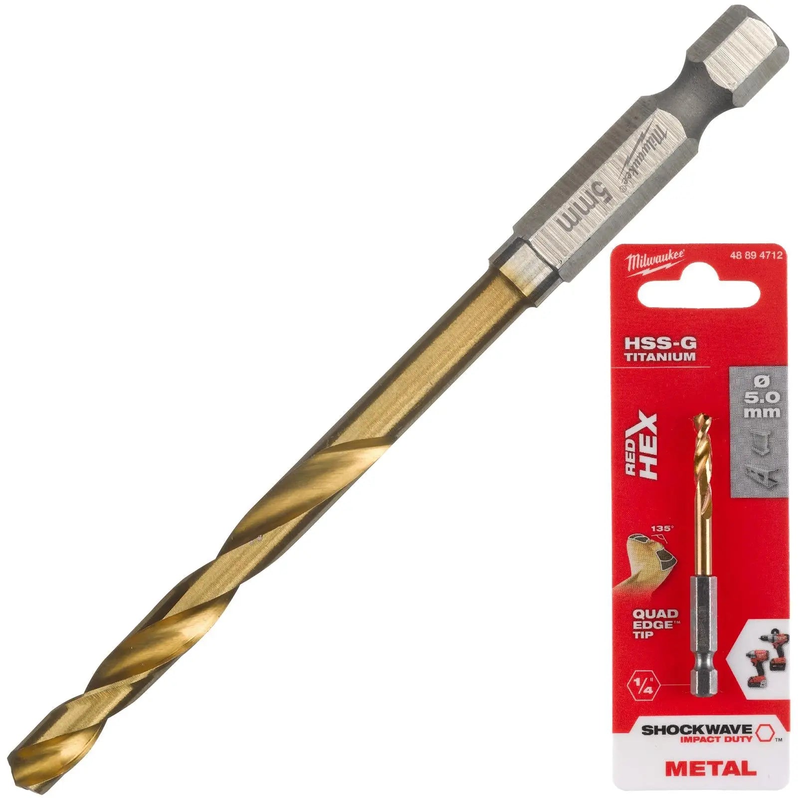 Milwaukee Red Hex Metal Drill Bits HSS Shockwave Impact Duty 1/4" Hex Shank