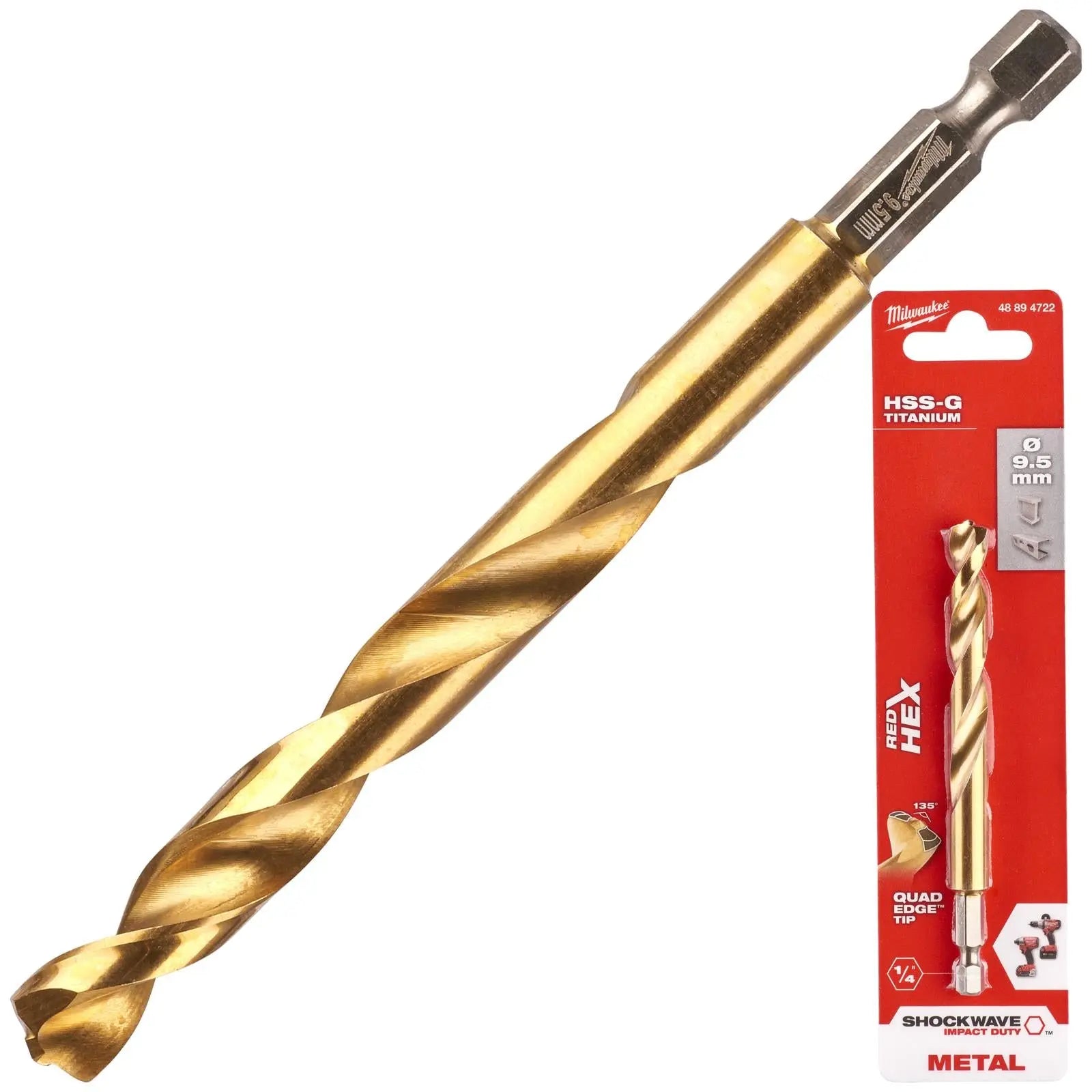 Milwaukee Red Hex Metal Drill Bits HSS Shockwave Impact Duty 1/4" Hex Shank