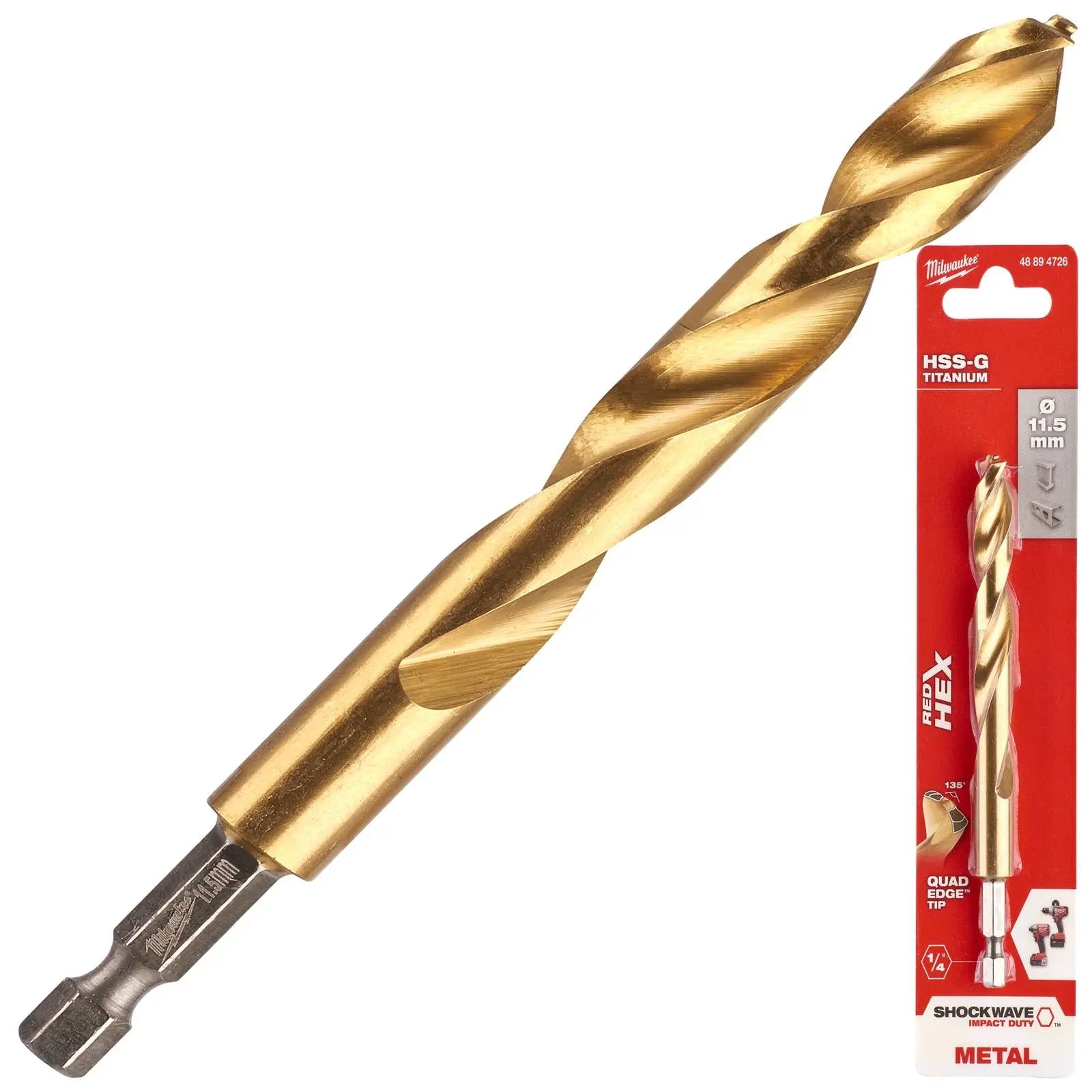Milwaukee Red Hex Metal Drill Bits HSS Shockwave Impact Duty 1/4" Hex Shank