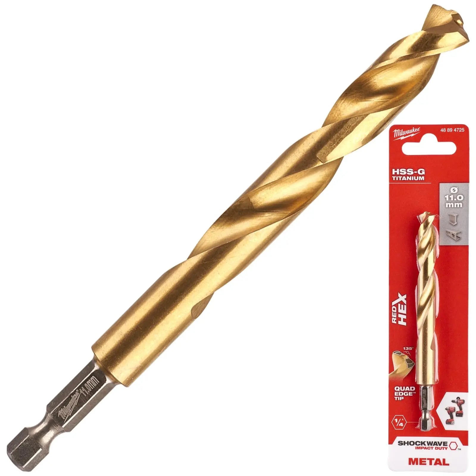 Milwaukee Red Hex Metal Drill Bits HSS Shockwave Impact Duty 1/4" Hex Shank