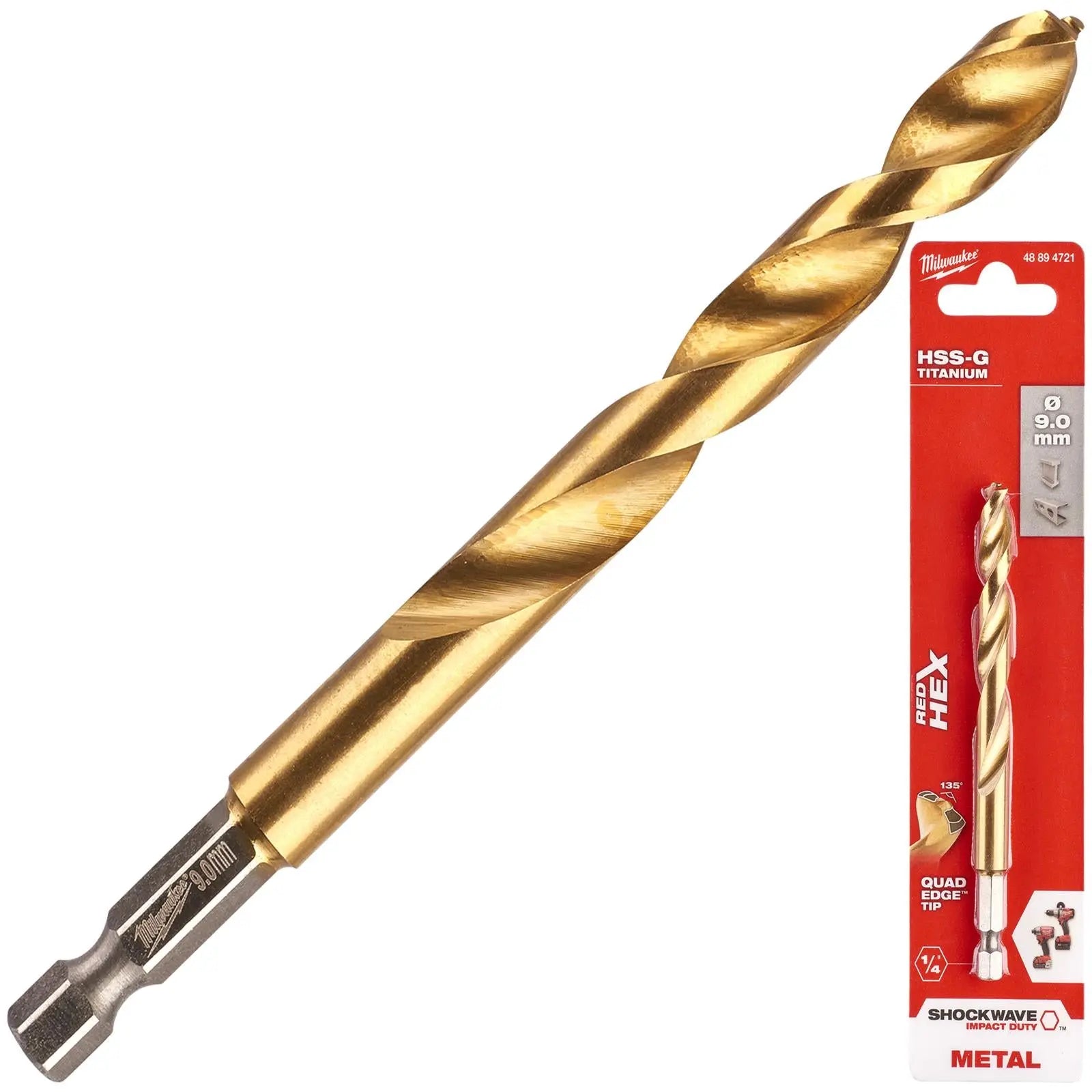 Milwaukee Red Hex Metal Drill Bits HSS Shockwave Impact Duty 1/4" Hex Shank