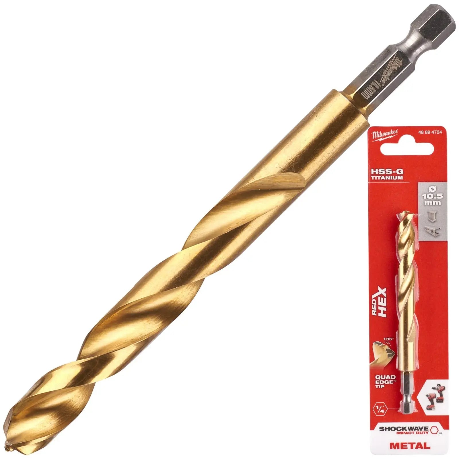 Milwaukee Red Hex Metal Drill Bits HSS Shockwave Impact Duty 1/4" Hex Shank