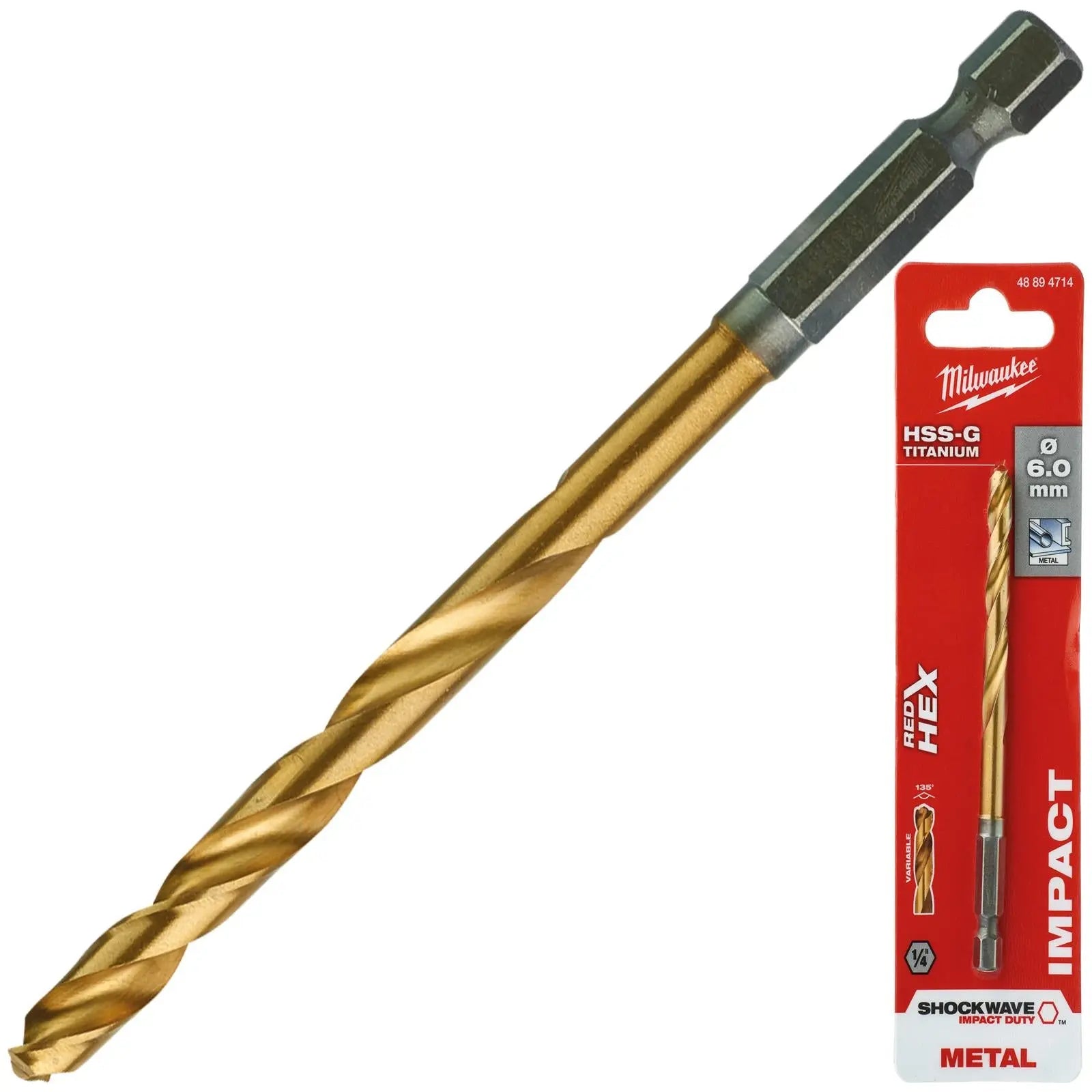 Milwaukee Red Hex Metal Drill Bits HSS Shockwave Impact Duty 1/4" Hex Shank