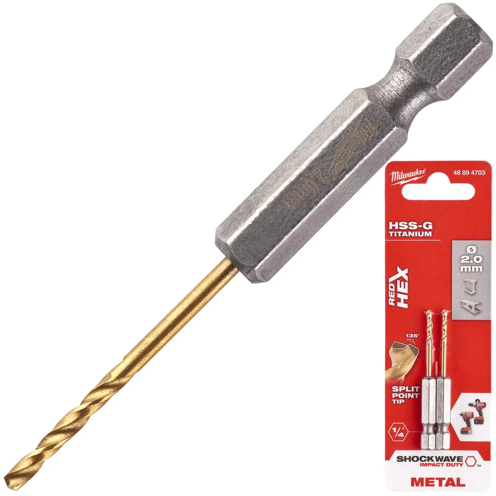 Milwaukee Red Hex Metal Drill Bits HSS Shockwave Impact Duty 1/4" Hex Shank