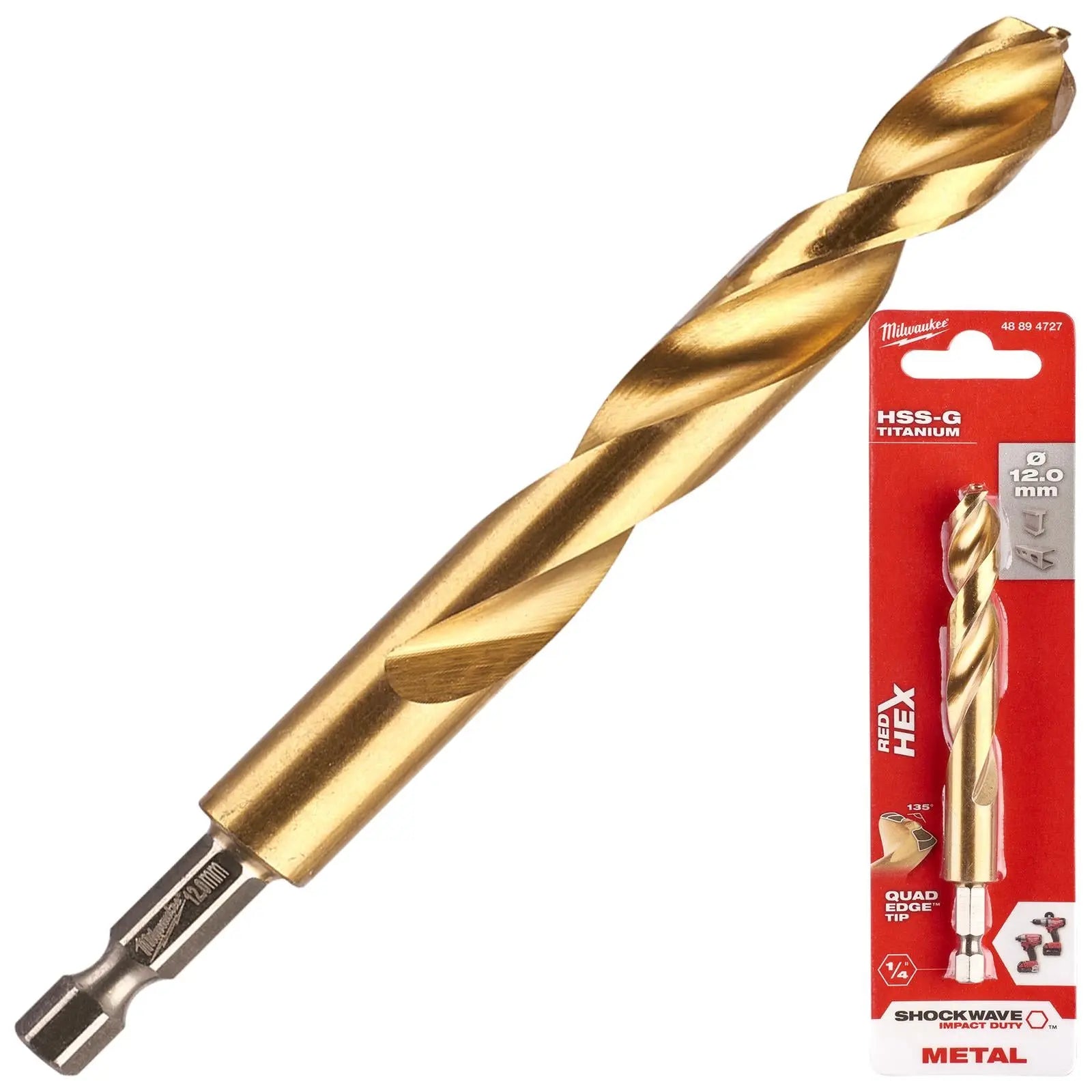 Milwaukee Red Hex Metal Drill Bits HSS Shockwave Impact Duty 1/4" Hex Shank