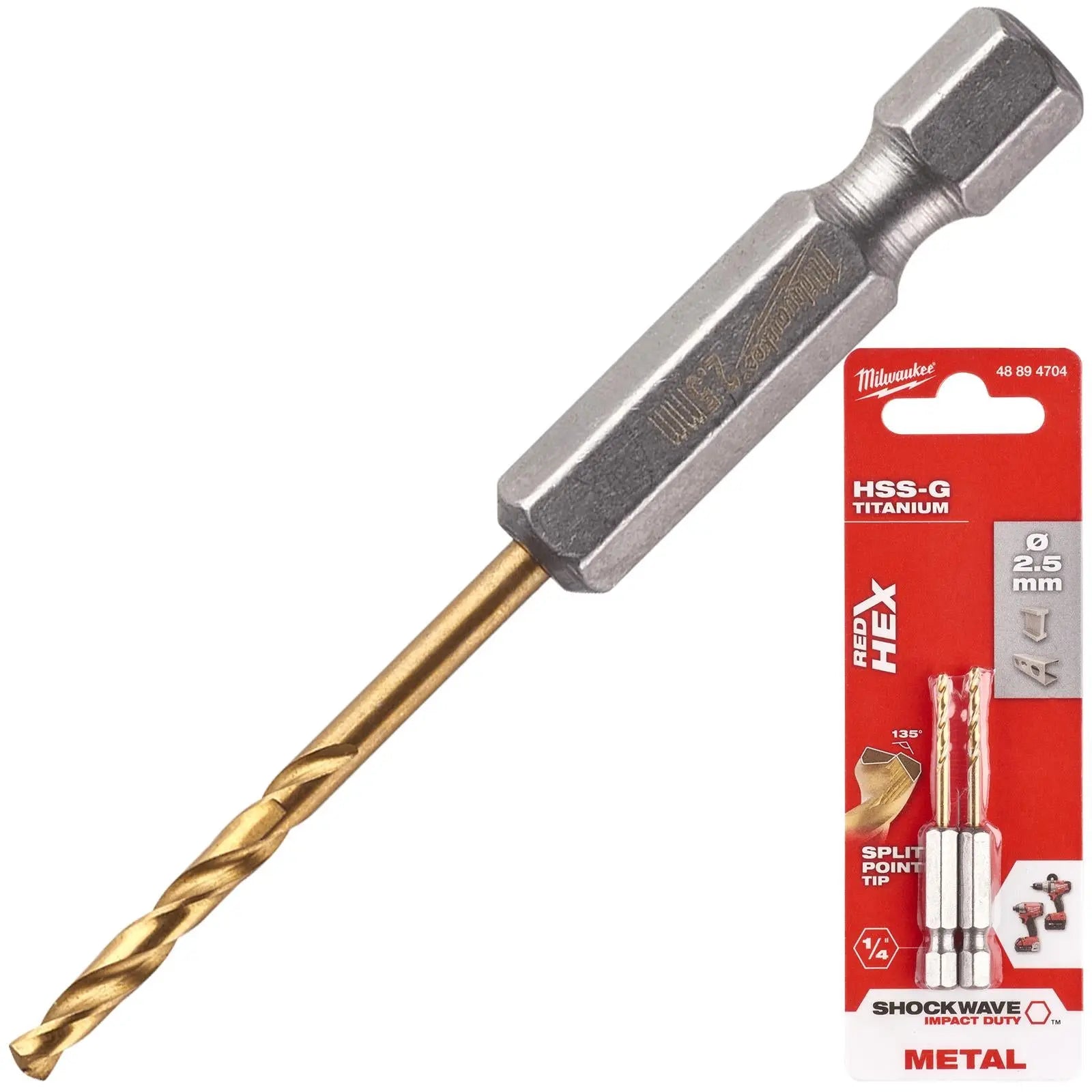 Milwaukee Red Hex Metal Drill Bits HSS Shockwave Impact Duty 1/4" Hex Shank