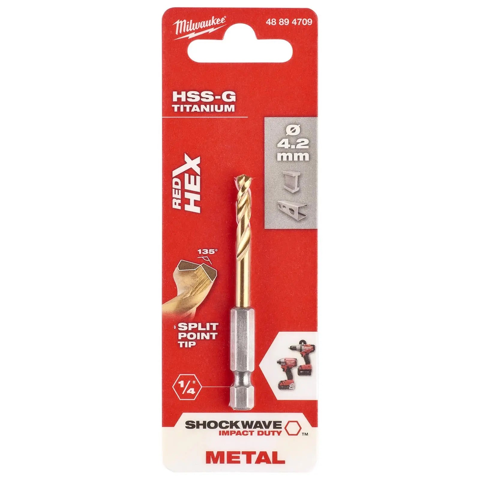 Milwaukee Red Hex Metal Drill Bits HSS Shockwave Impact Duty 1/4" Hex Shank