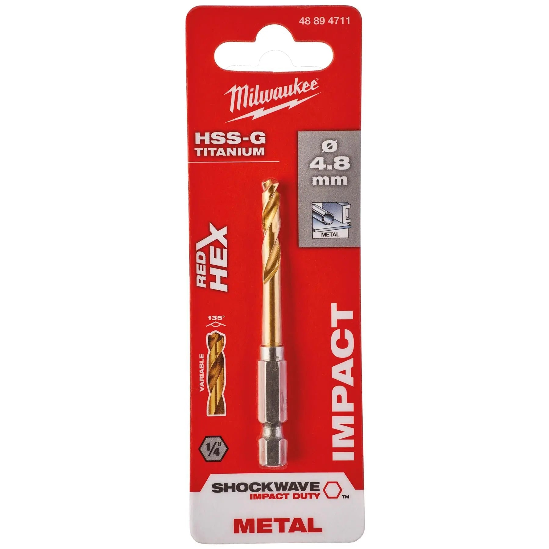 Milwaukee Red Hex Metal Drill Bits HSS Shockwave Impact Duty 1/4" Hex Shank