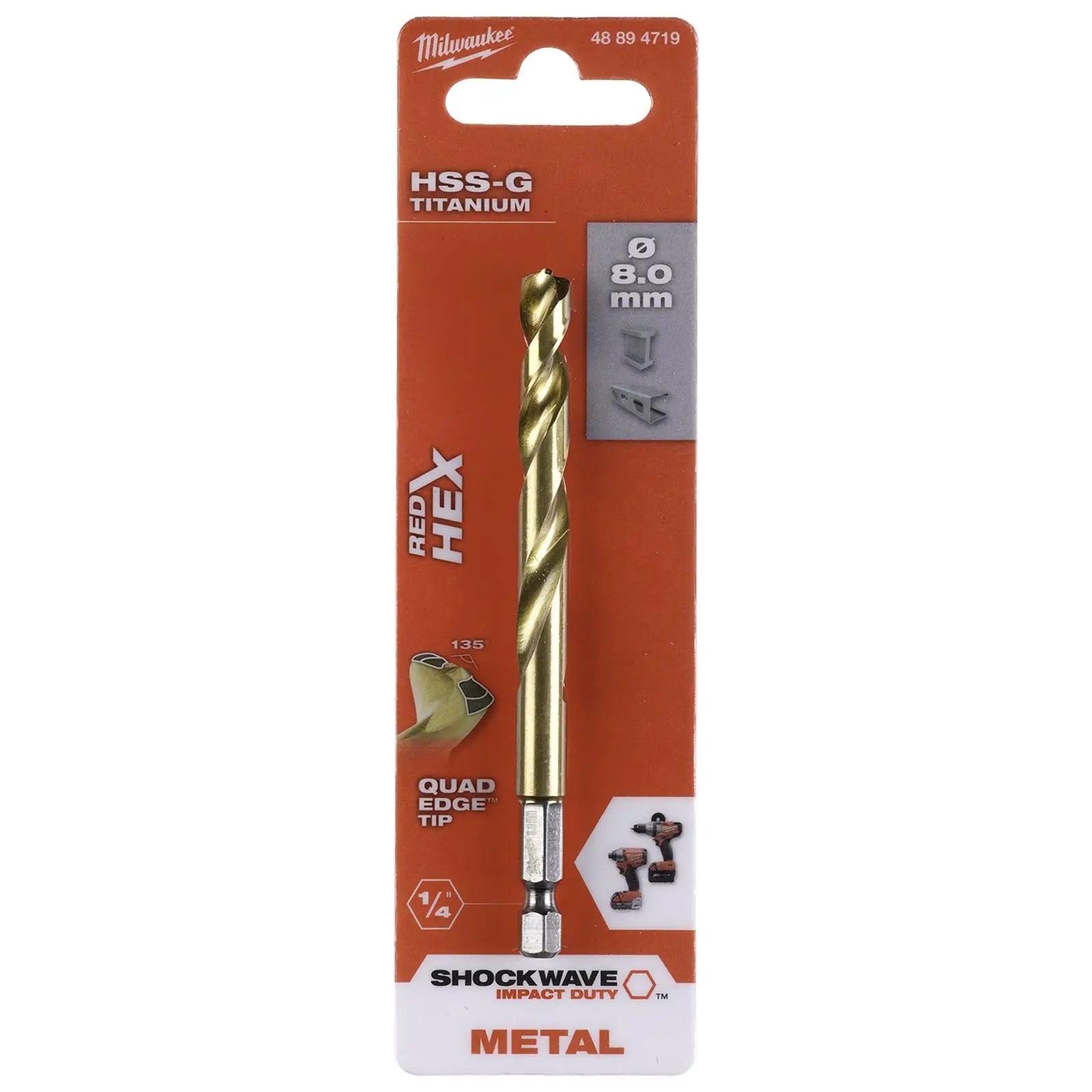 Milwaukee Red Hex Metal Drill Bits HSS Shockwave Impact Duty 1/4" Hex Shank