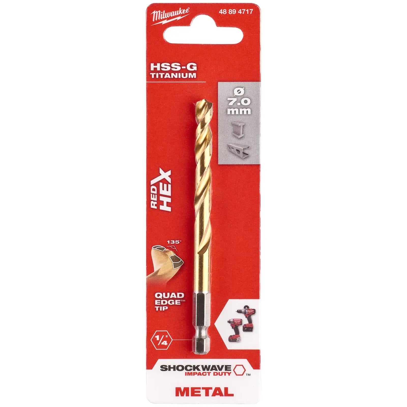Milwaukee Red Hex Metal Drill Bits HSS Shockwave Impact Duty 1/4" Hex Shank