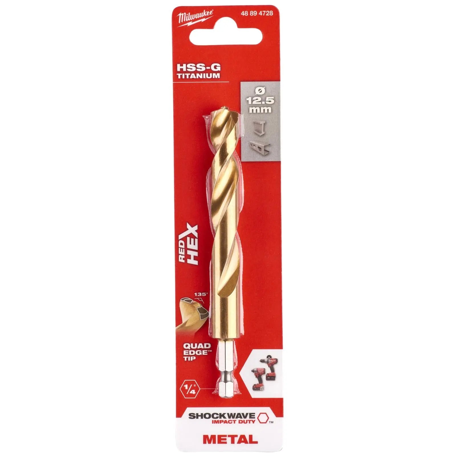 Milwaukee Red Hex Metal Drill Bits HSS Shockwave Impact Duty 1/4" Hex Shank