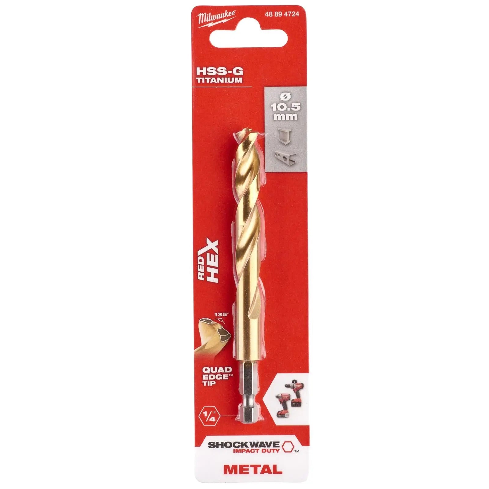 Milwaukee Red Hex Metal Drill Bits HSS Shockwave Impact Duty 1/4" Hex Shank