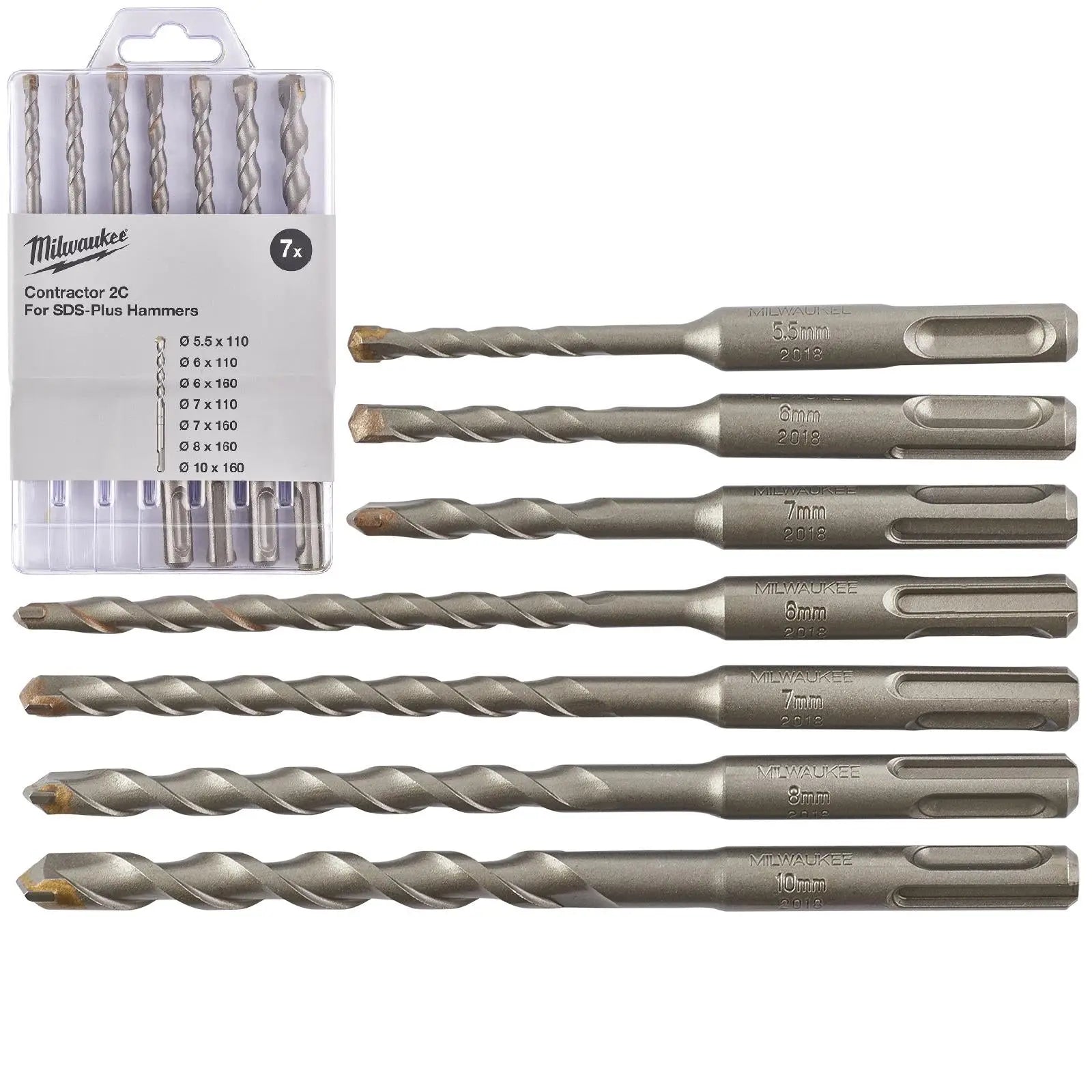 Milwaukee SDS Plus Contractor Hammer Drill Bit Set 2 Cut 7 Piece 5.5-10mm