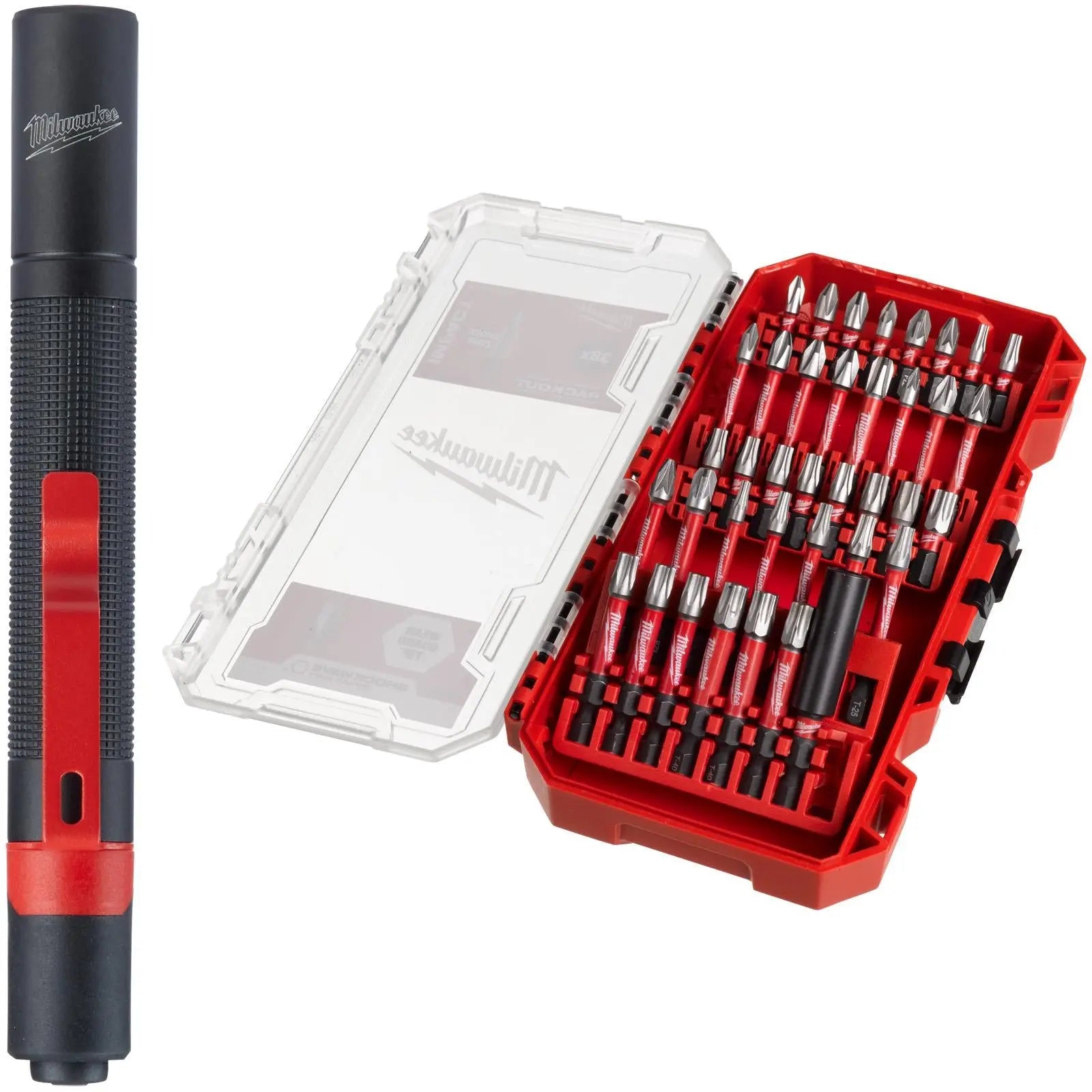 Milwaukee SHOCKWAVE Impact Duty Screwdriver Bit Set with LED Pen Light 39 Piece White Rose Tools