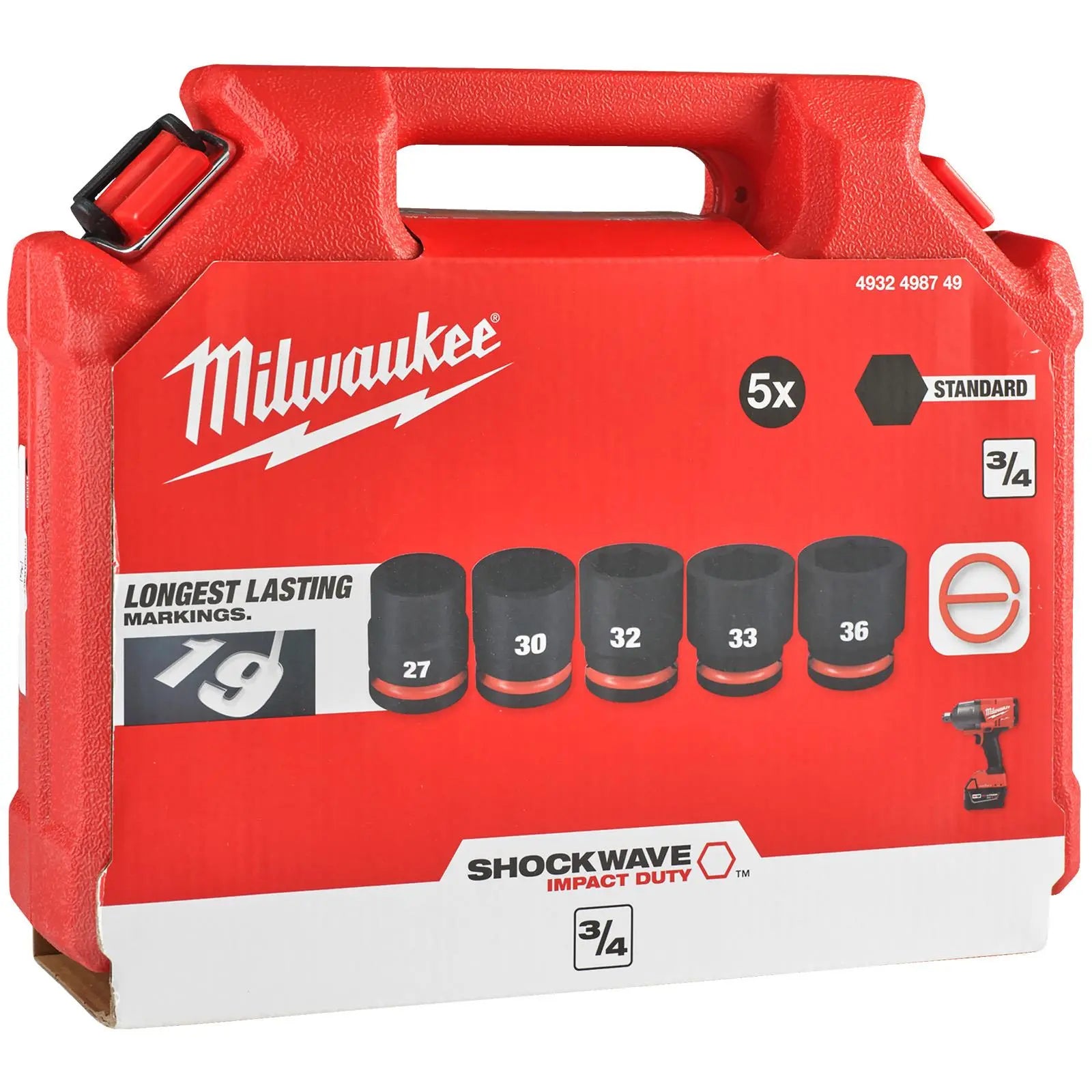 Milwaukee SHOCKWAVE Impact Socket Set 3/4" Drive 5 Piece 27-36mm White Rose Tools