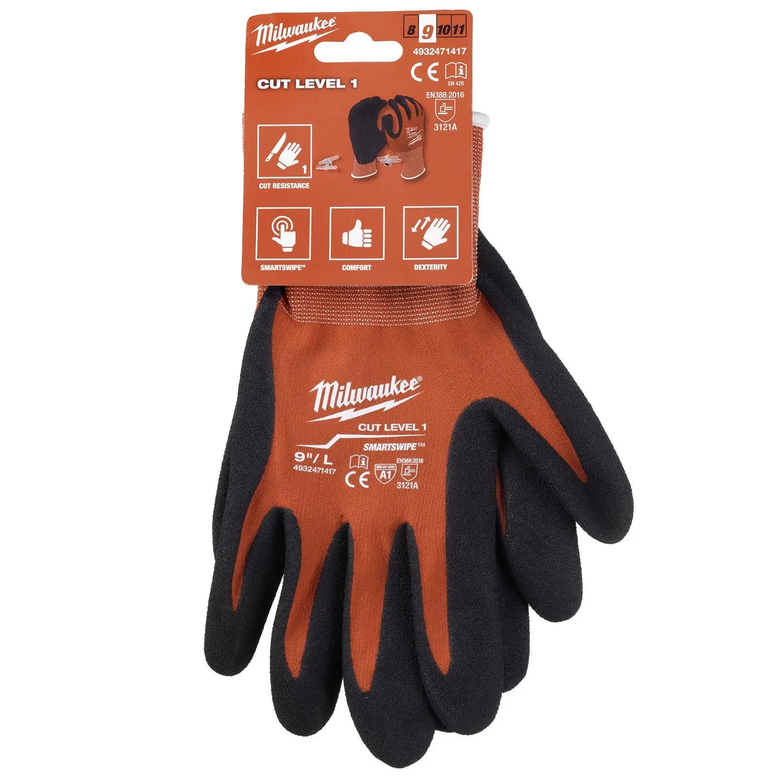 Milwaukee Safety Gloves Cut Level 1/A Dipped Glove Size 9 / L Large