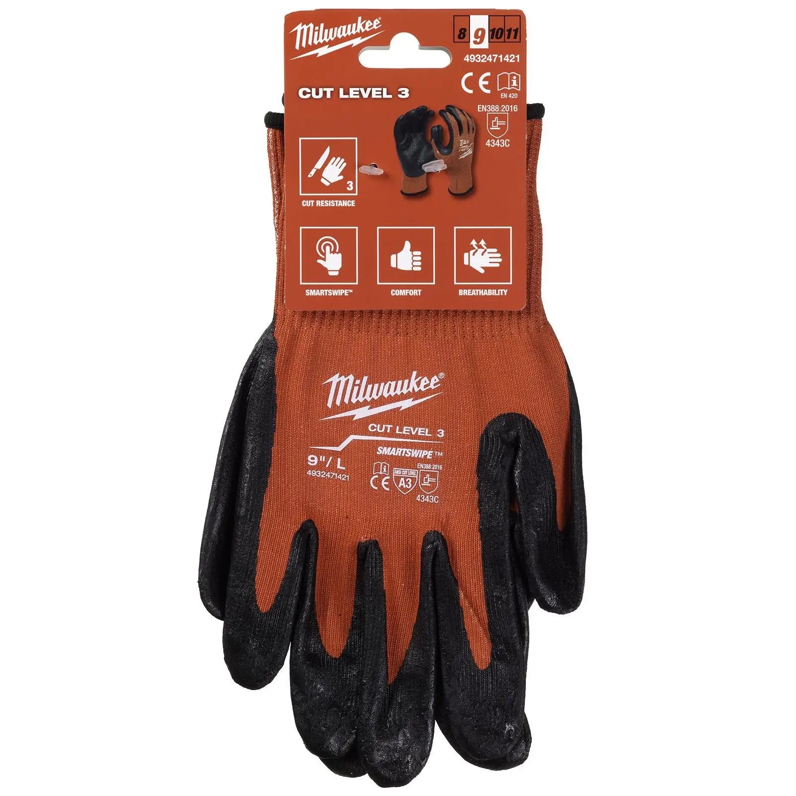 Milwaukee Safety Gloves Cut Level 3/C Dipped Glove Size 9 / L Large