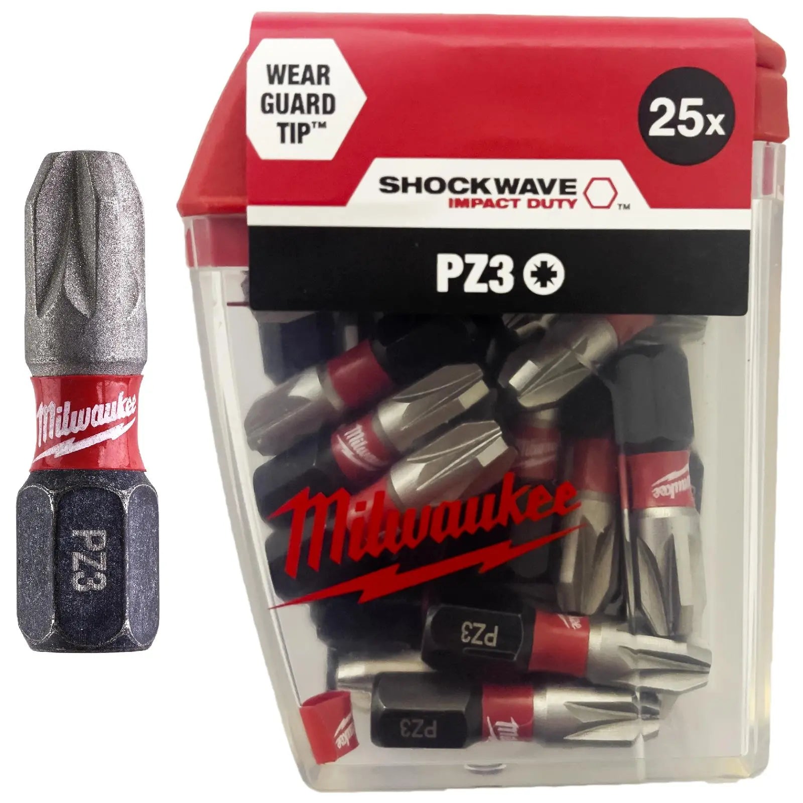 Milwaukee Screwdriver Bits Shockwave Impact Duty Pozi PZ3 x 25mm Tic Tac Box 25 Pack