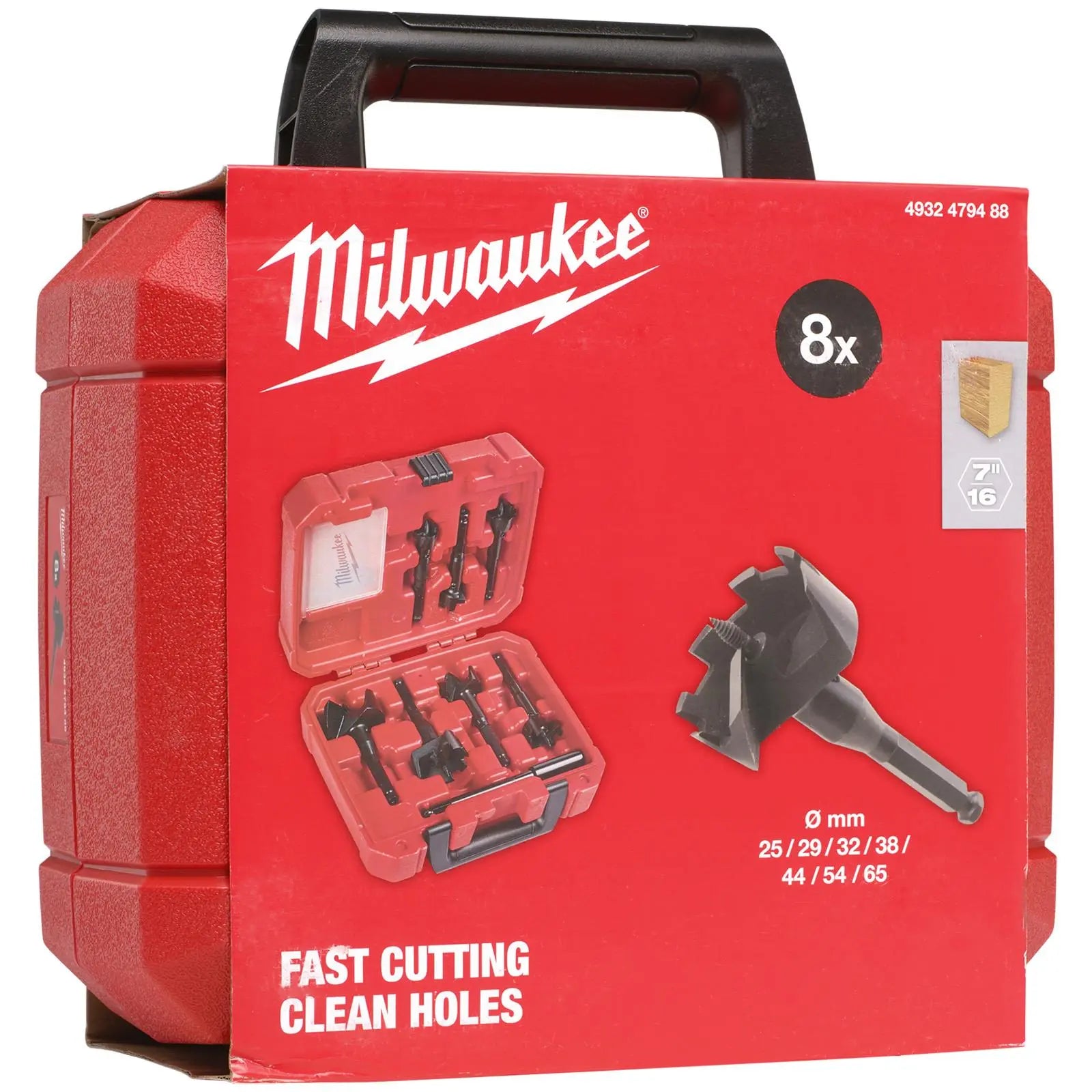 Milwaukee Self Feed Wood Drill Bit Set 25-65mm Extension and Feed Screws 8 Pieces White Rose Tools