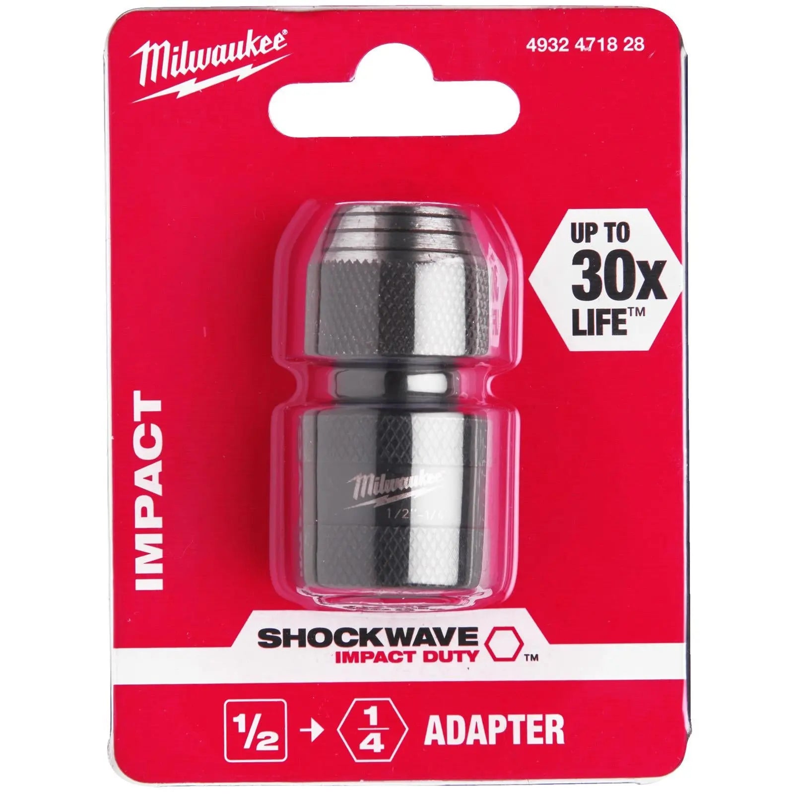 Milwaukee Socket Adaptor 1/2" Drive to 1/4" Hex Screwdriver Bits SHOCKWAVE Impact Duty White Rose Tools