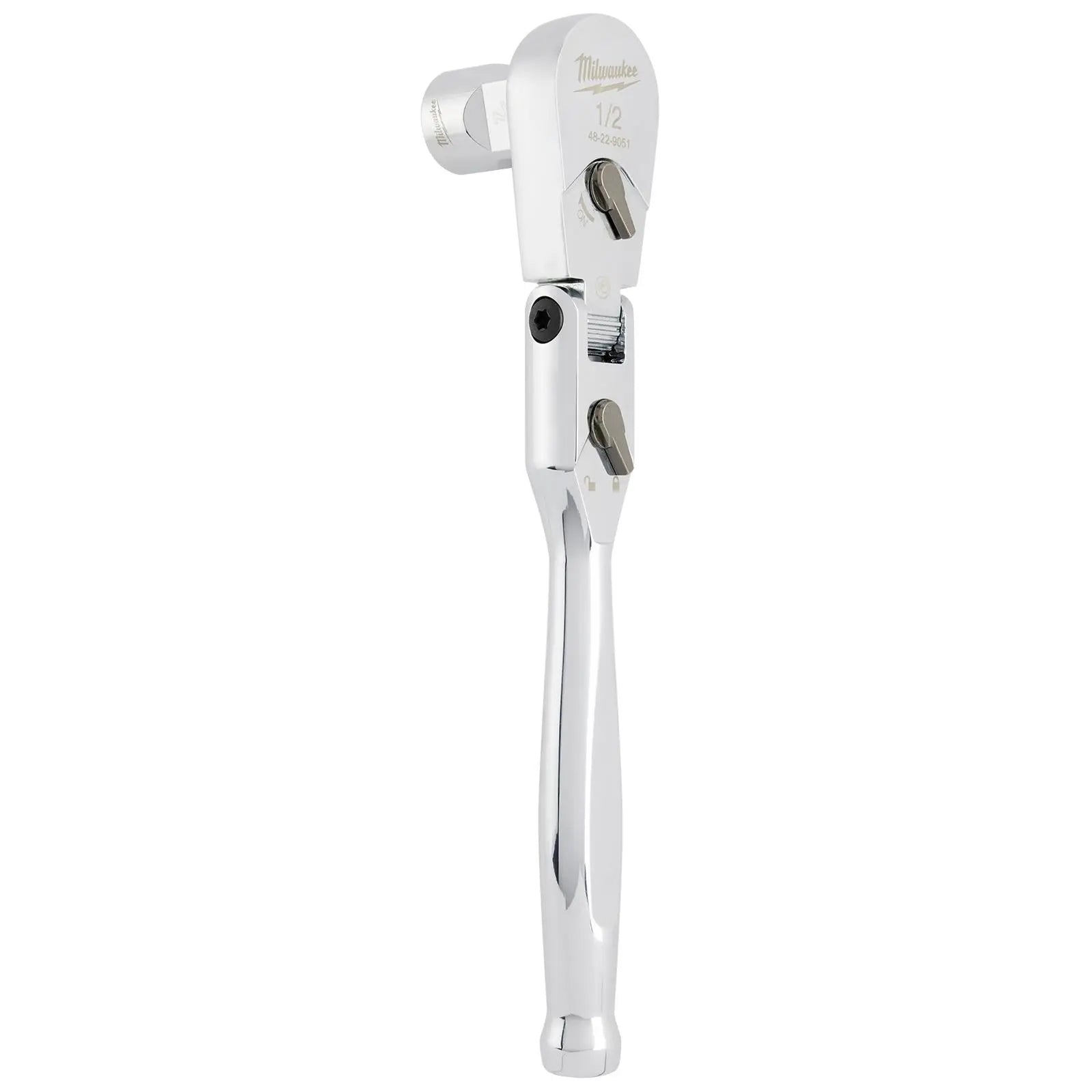 Milwaukee Socket Ratchet Wrench Flexible Head 1/2" Drive 90 Tooth Slim Profile Head White Rose Tools