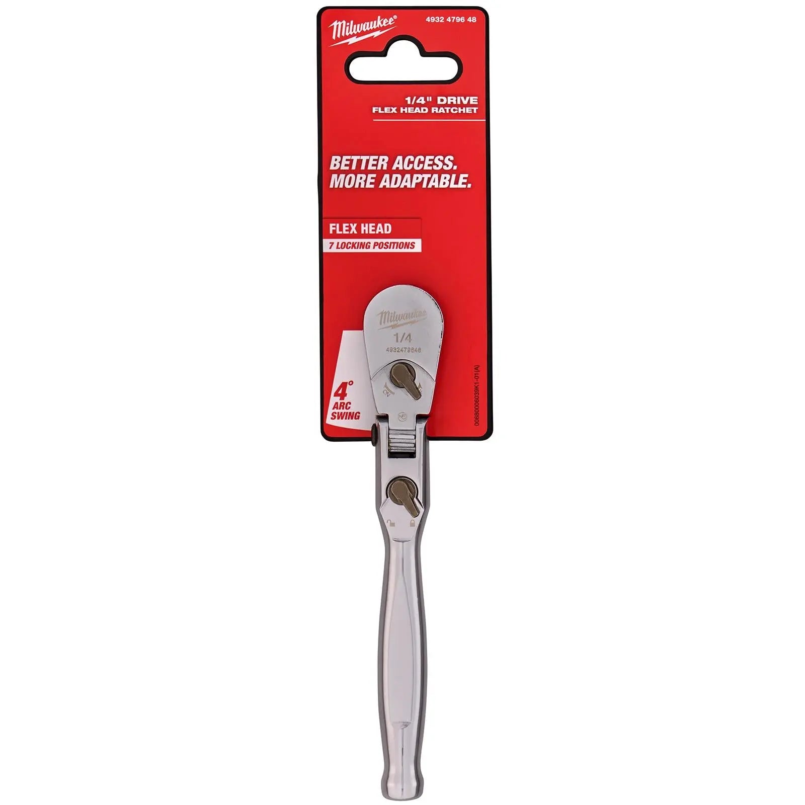 Milwaukee Socket Ratchet Wrench Flexible Head 1/4" Drive 90 Tooth Slim Profile Head White Rose Tools