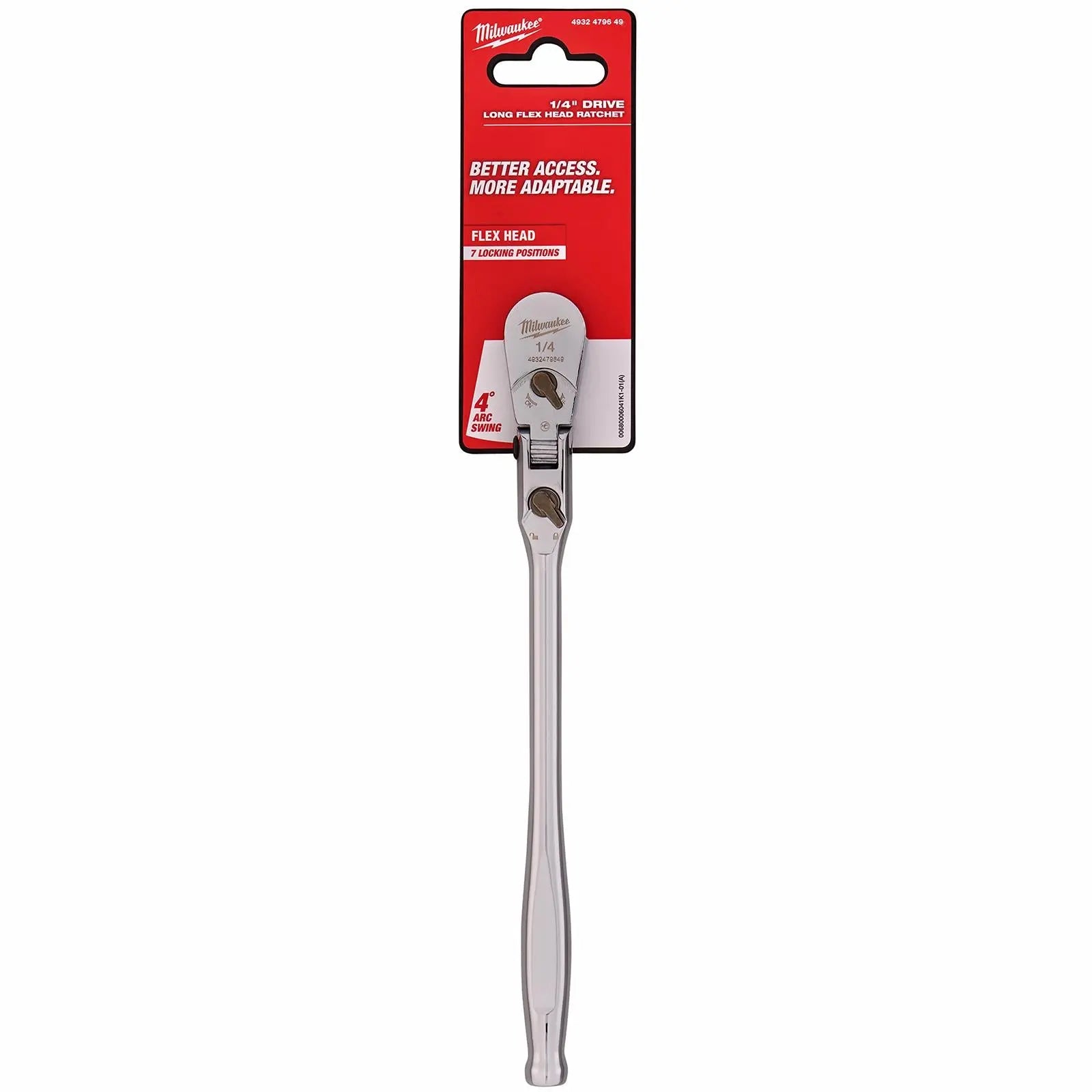 Milwaukee Socket Ratchet Wrench Long Flexible Head 1/4" Drive 90 Tooth Slim Profile Head White Rose Tools