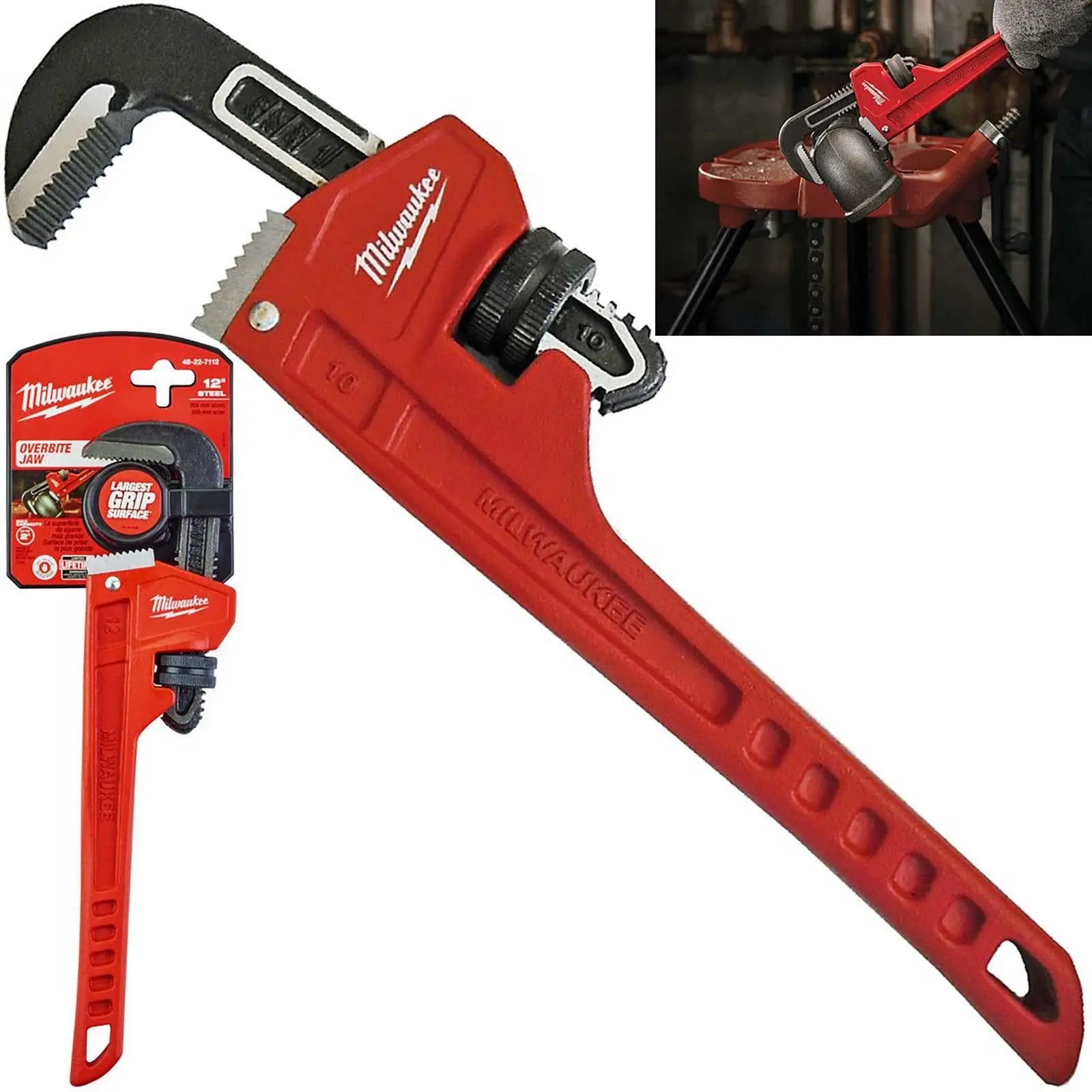 Milwaukee Steel Pipe Wrench 305mm 12" Adjustable Overbite Jaws Spanner  White Rose Tools