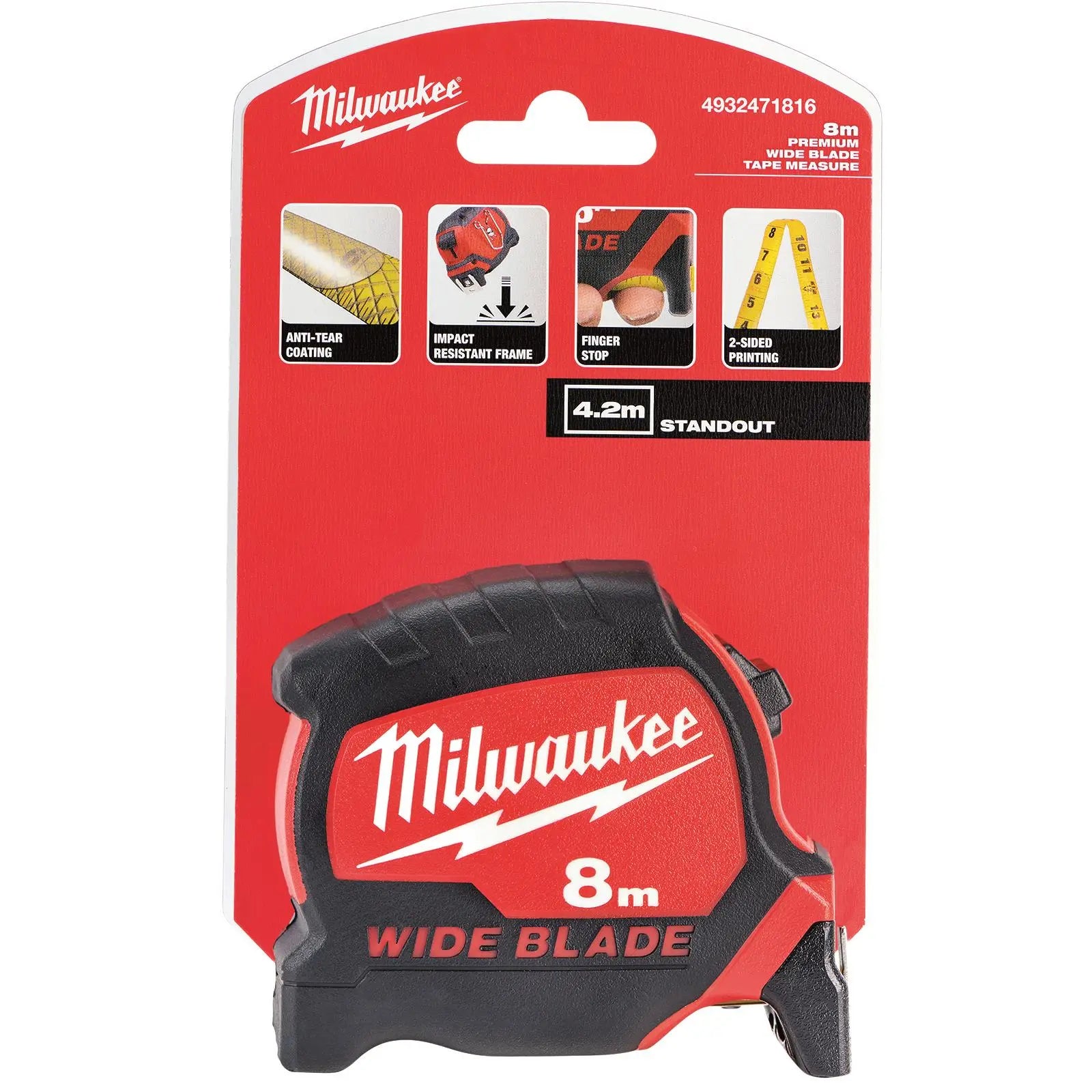 Milwaukee Tape Measure 8m Premium Wide Blade 33mm Metric