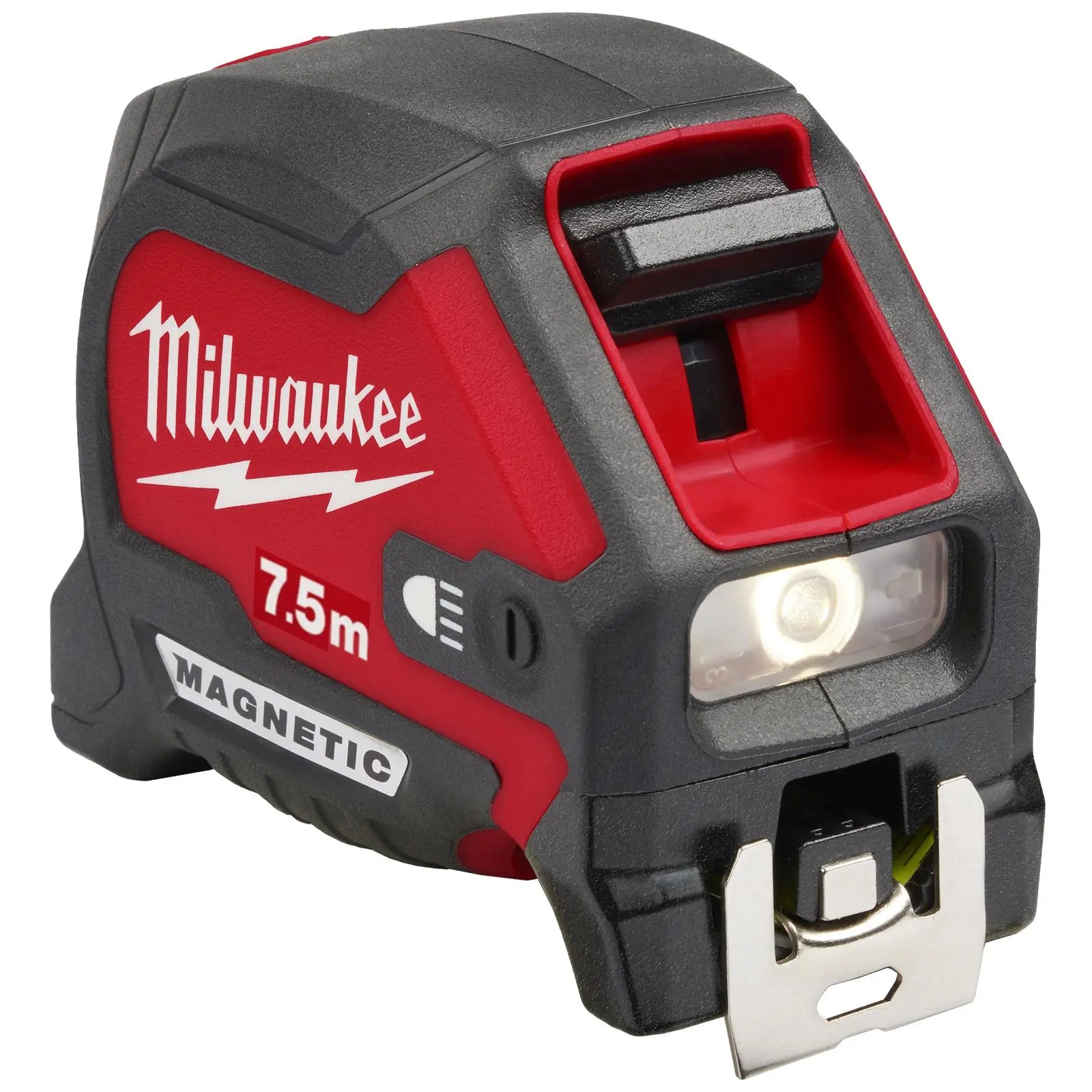 Milwaukee Tape Measure Magnetic 7.5m with LED Light 30mm Wide Blade 100 Lumens White Rose Tools
