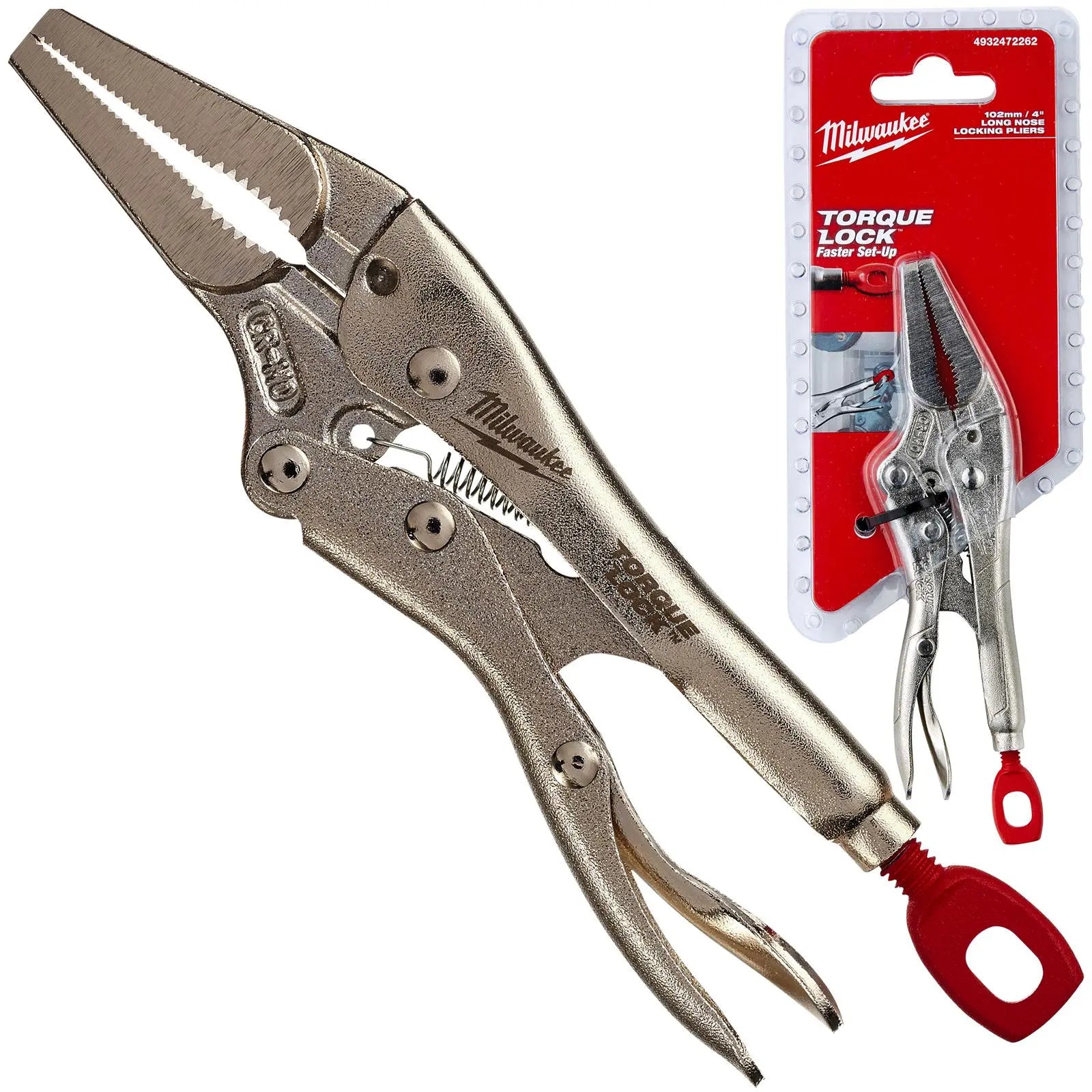 Milwaukee Torque Lock Flat Long Nose Locking Pliers 100mm 4in  White Rose Tools