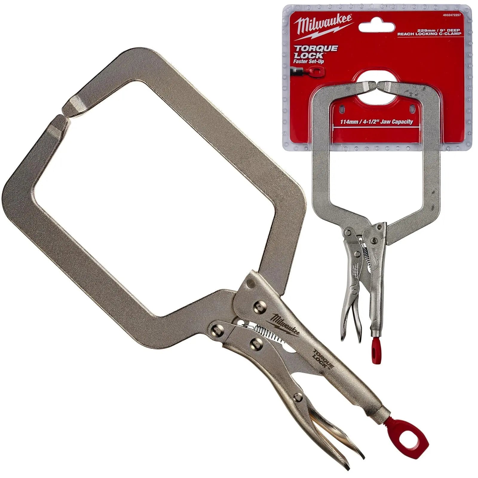 Milwaukee Torque Lock Locking C Clamp 230mm Deep Reach Clamp with Regular Jaws