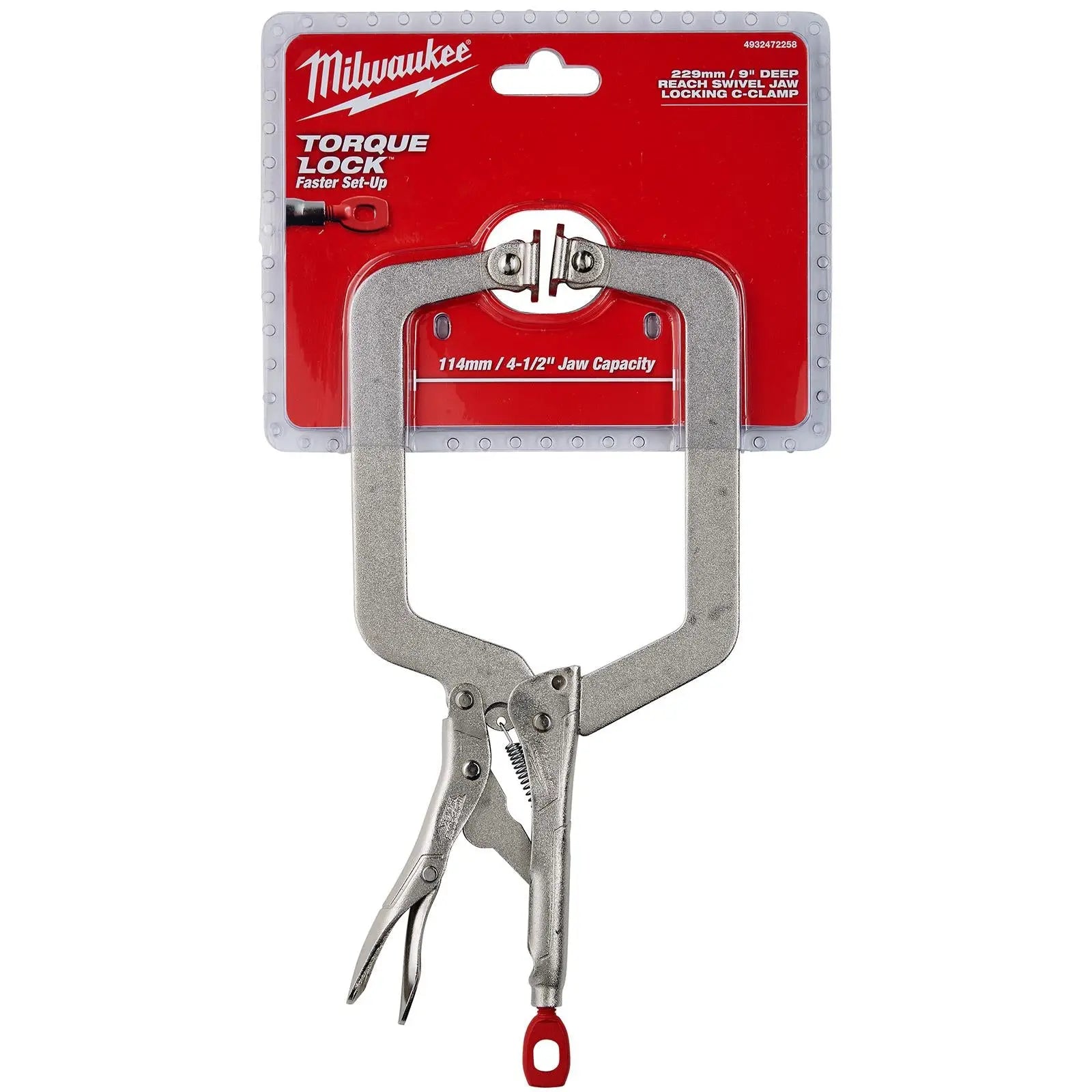 Milwaukee Torque Lock Locking C Clamp 230mm Deep Reach Clamp with Swivel Jaws