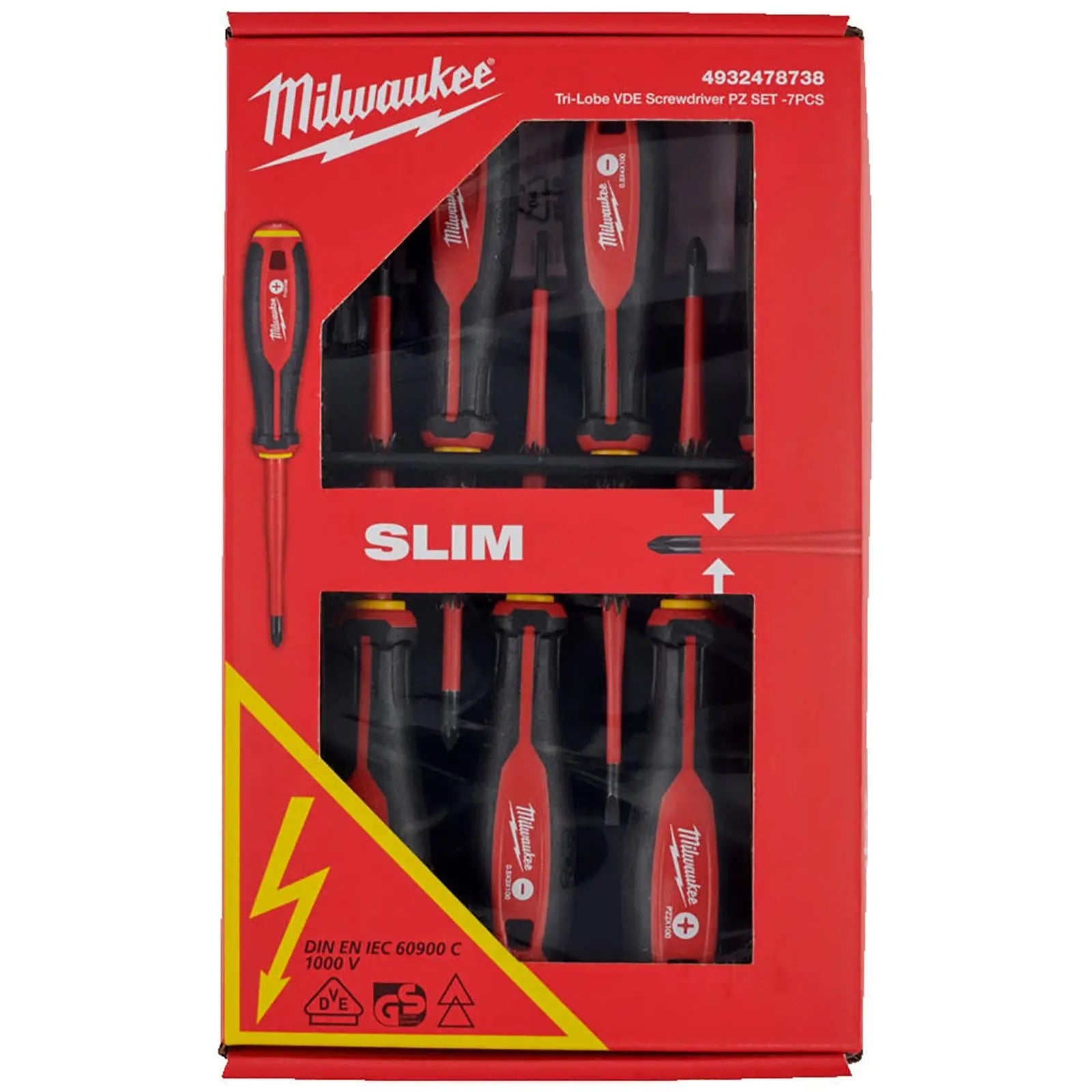 Milwaukee Tri-Lobe VDE Screwdriver Set Slim 7 Piece Slotted Phillips Pozi