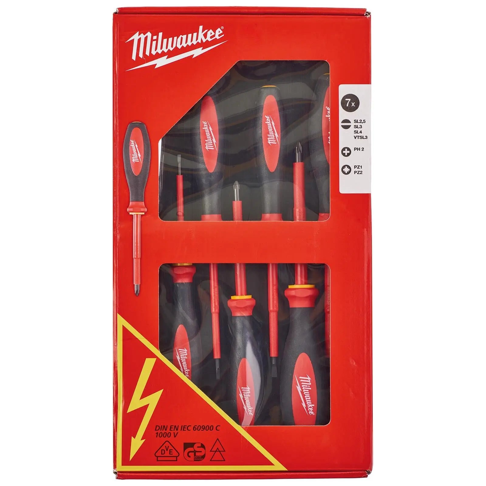 Milwaukee VDE Screwdriver Set 7 Piece Slotted Phillips Pozi Voltage Tester