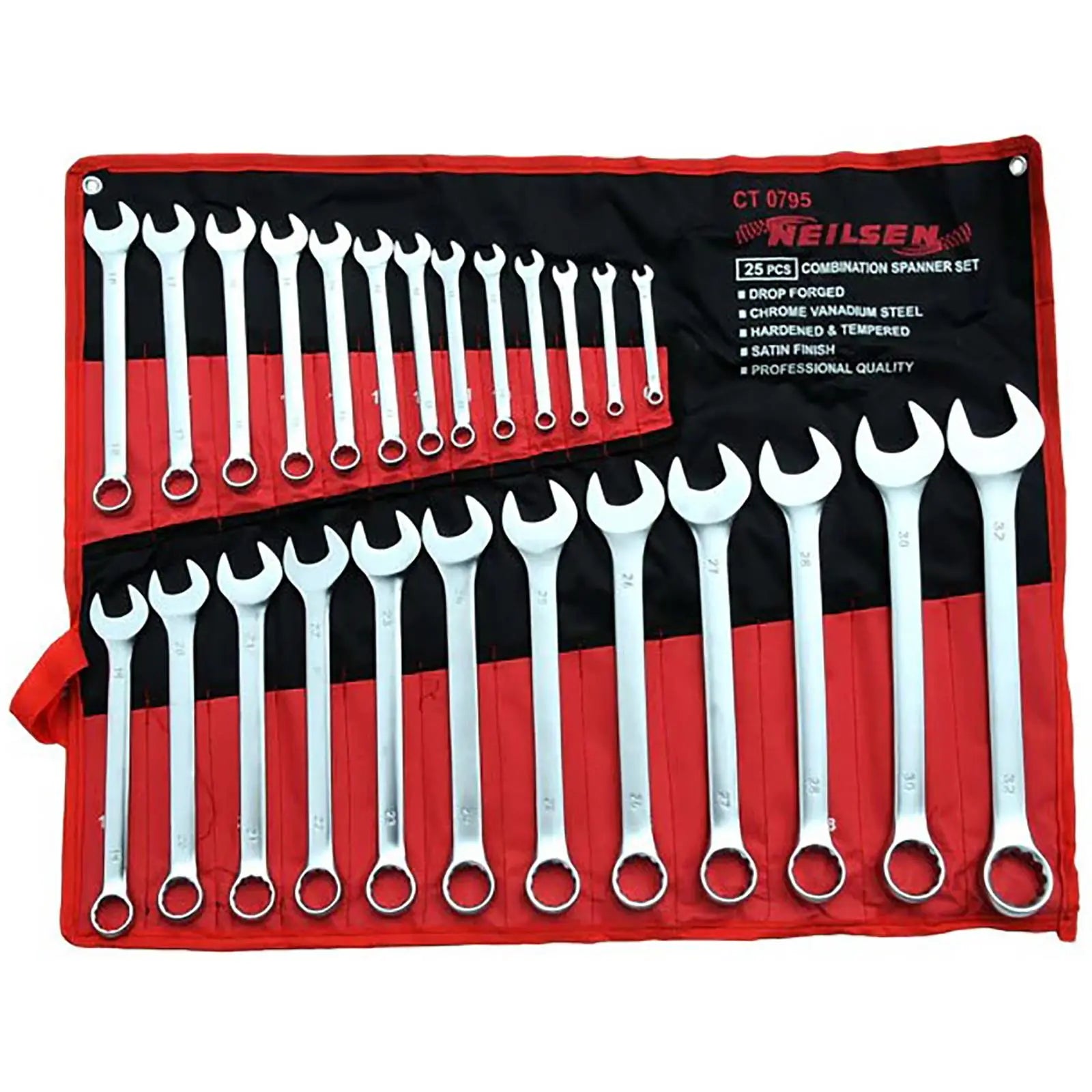 Neilsen Combination Spanner Set Metric Combo Open End Ring Garage Tool Set 25pc White Rose Tools