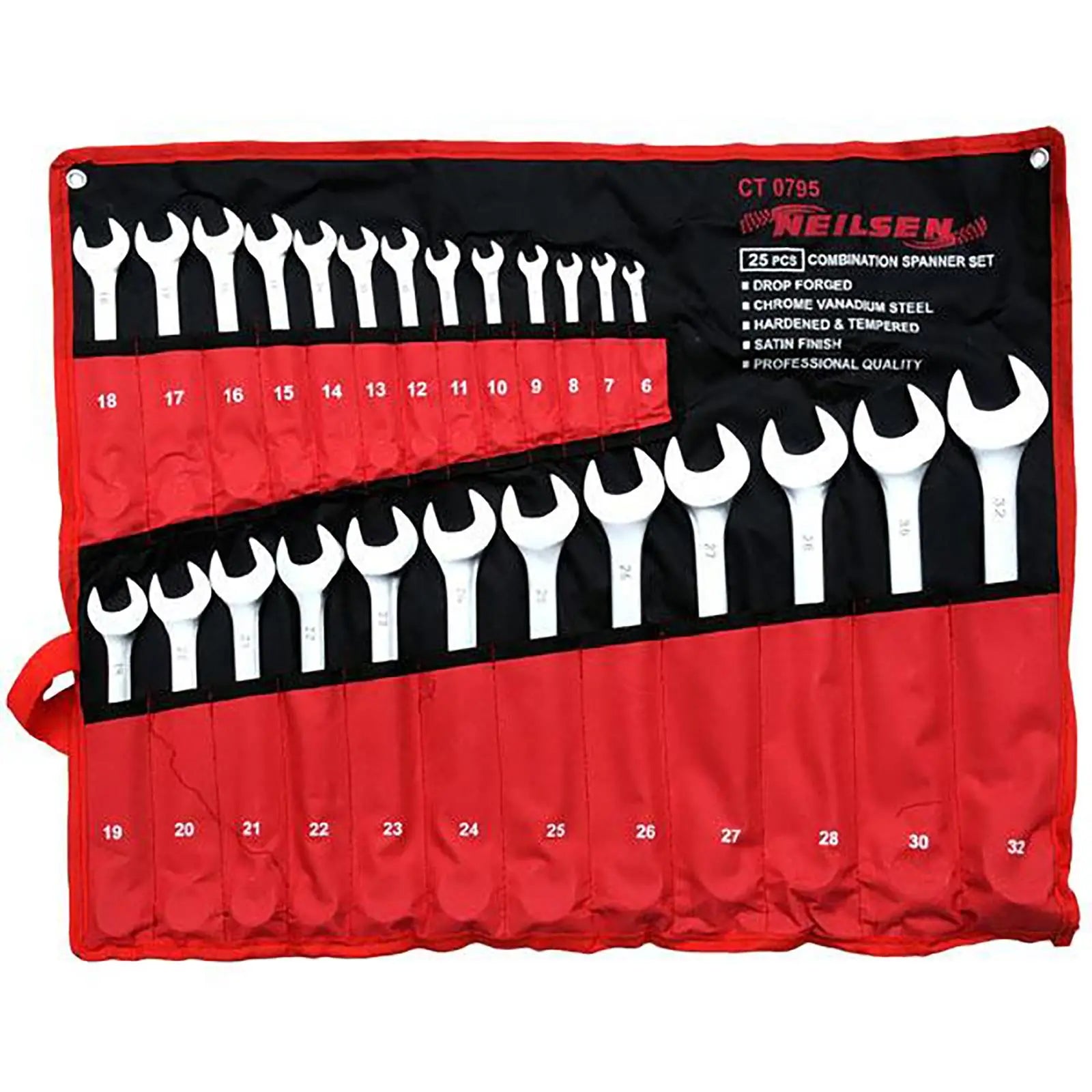 Neilsen Combination Spanner Set Metric Combo Open End Ring Garage Tool Set 25pc  White Rose Tools