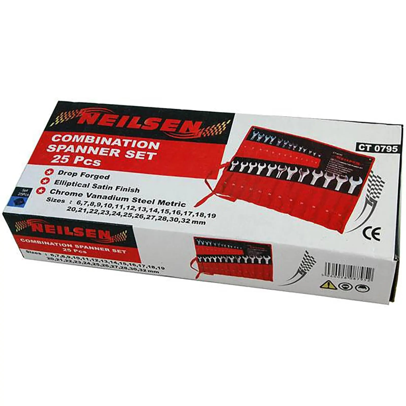 Neilsen Combination Spanner Set Metric Combo Open End Ring Garage Tool Set 25pc  White Rose Tools