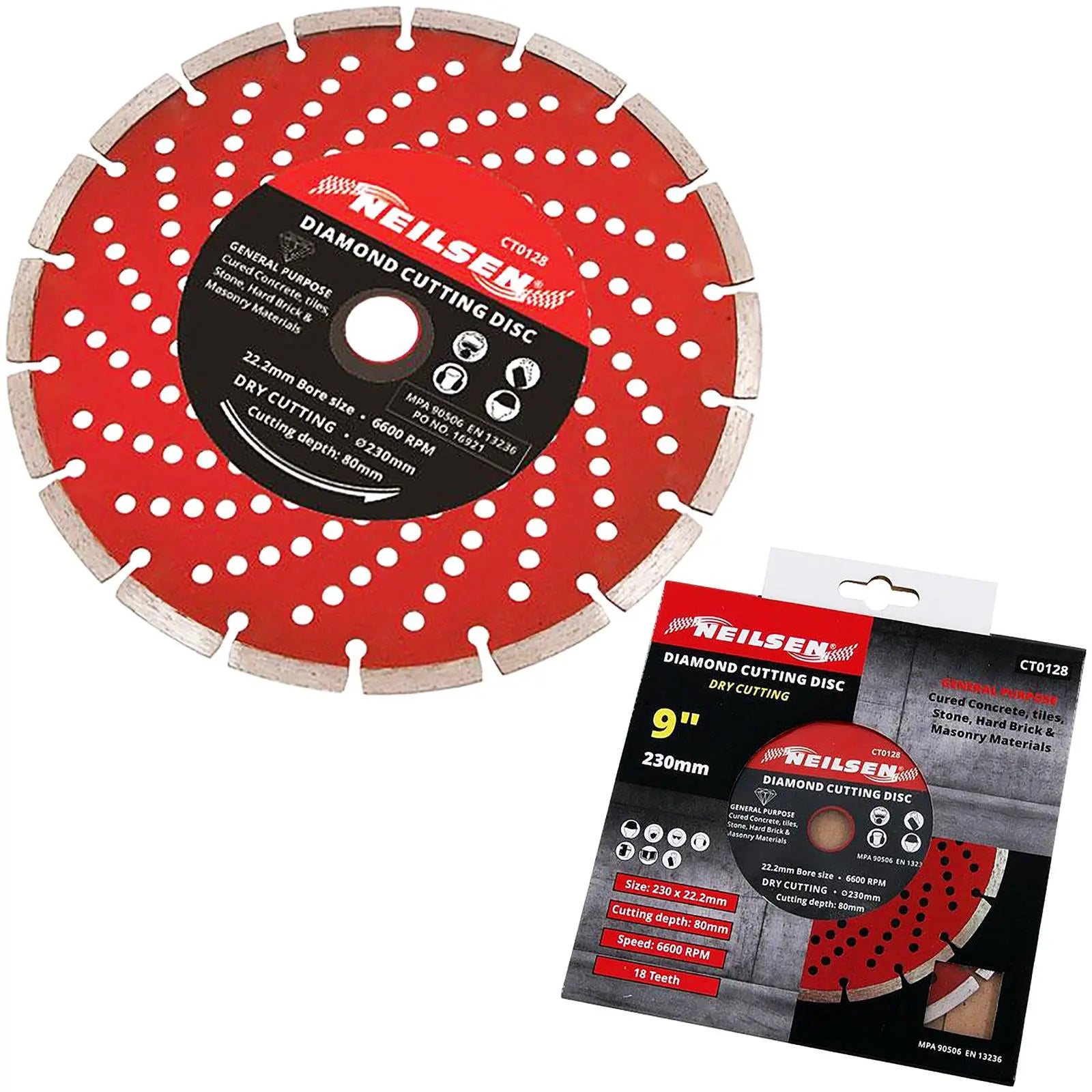 Neilsen Diamond Cutting Disc Dry 230mm 9" Tile Concrete Stone Brick Masonry White Rose Tools