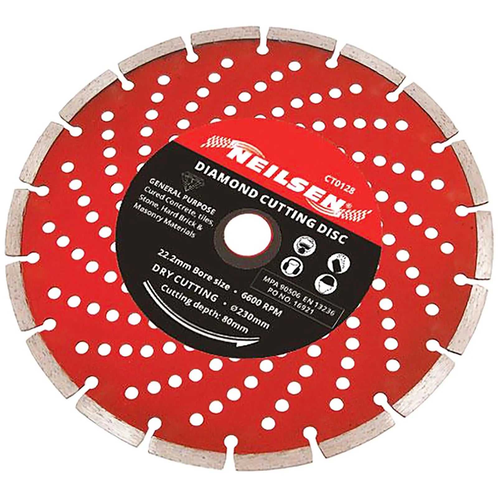 Neilsen Diamond Cutting Disc Dry 230mm 9" Tile Concrete Stone Brick Masonry White Rose Tools