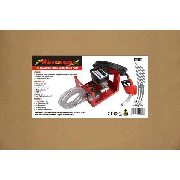 Neilsen Diesel Transfer Pump Dispenser Hose Nozzle Flow Metre Fuel Bio-Diesel White Rose Tools