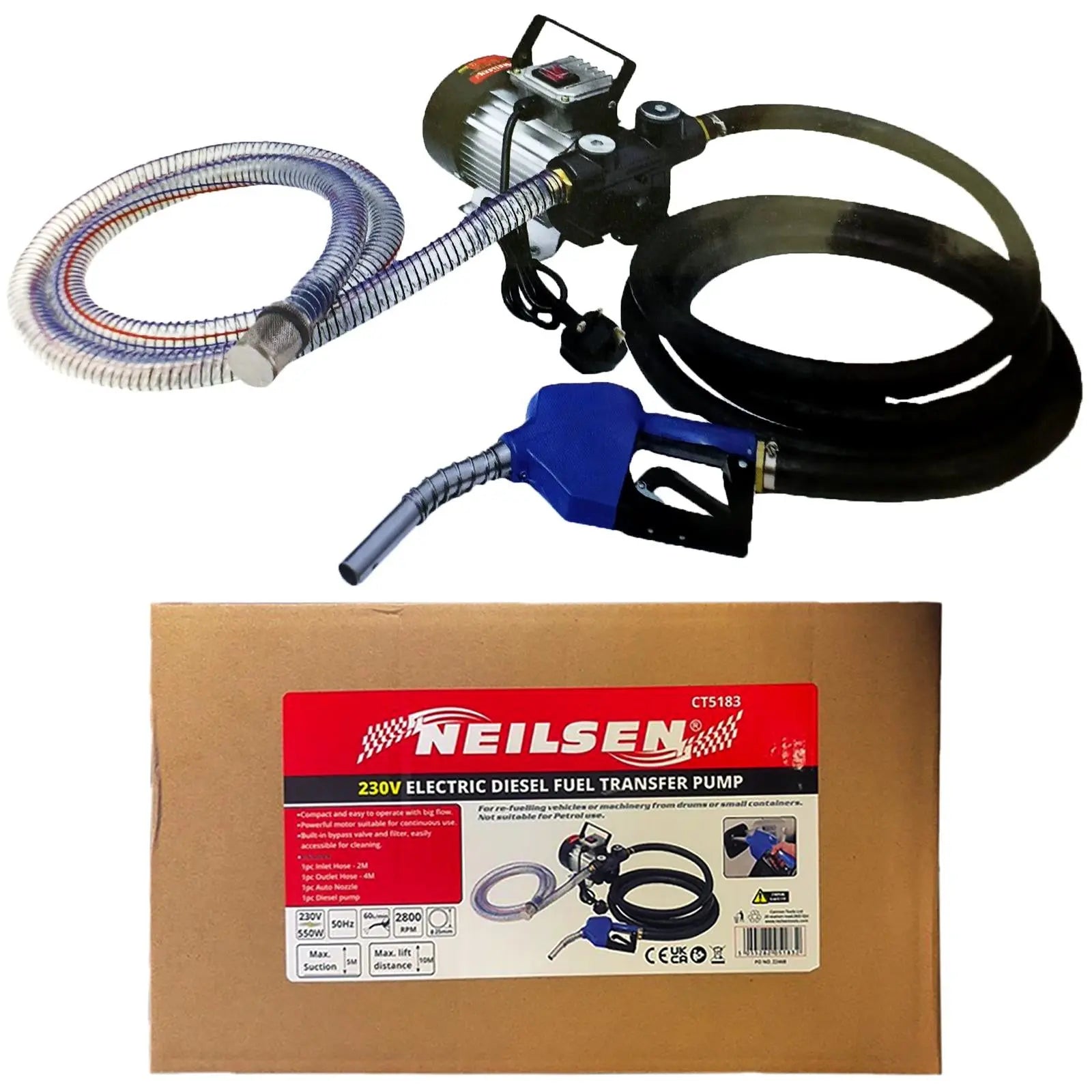 Neilsen Diesel Transfer Pump Fuel Extractor Electric Oil Dispenser Portable 230V White Rose Tools