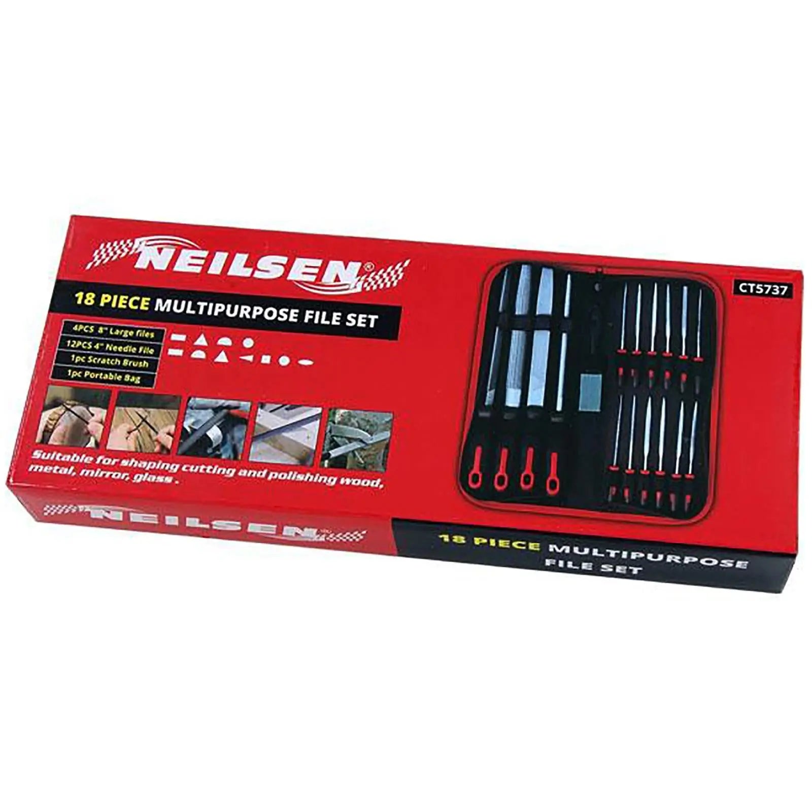 Neilsen File Set Metal Wood Engineers Needle Half Round Square Flat 18pc  White Rose Tools