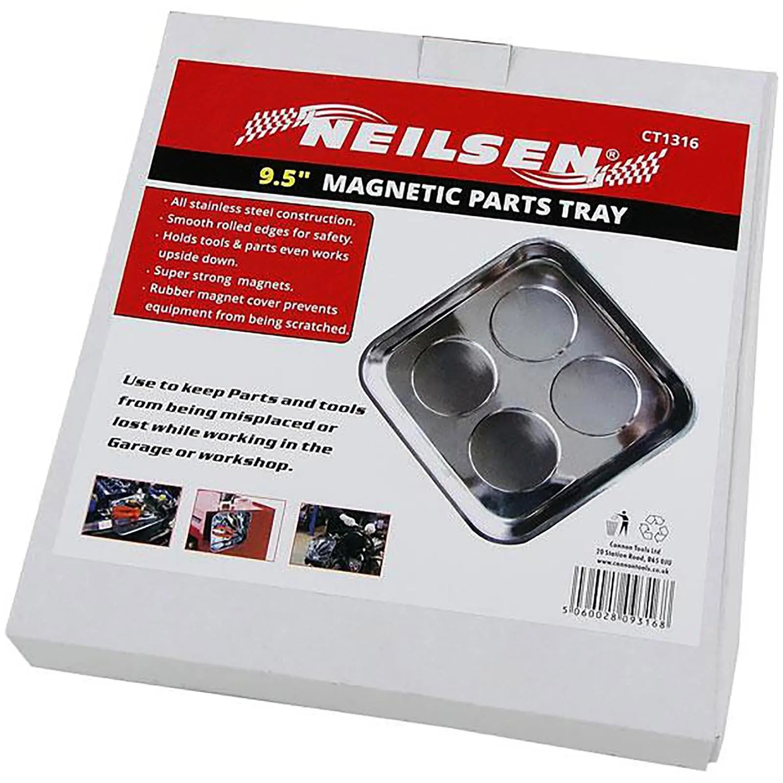 Neilsen Magnetic Parts Tray Nuts Bolts Garage Workshop Stainless Steel 9.5 White Rose Tools