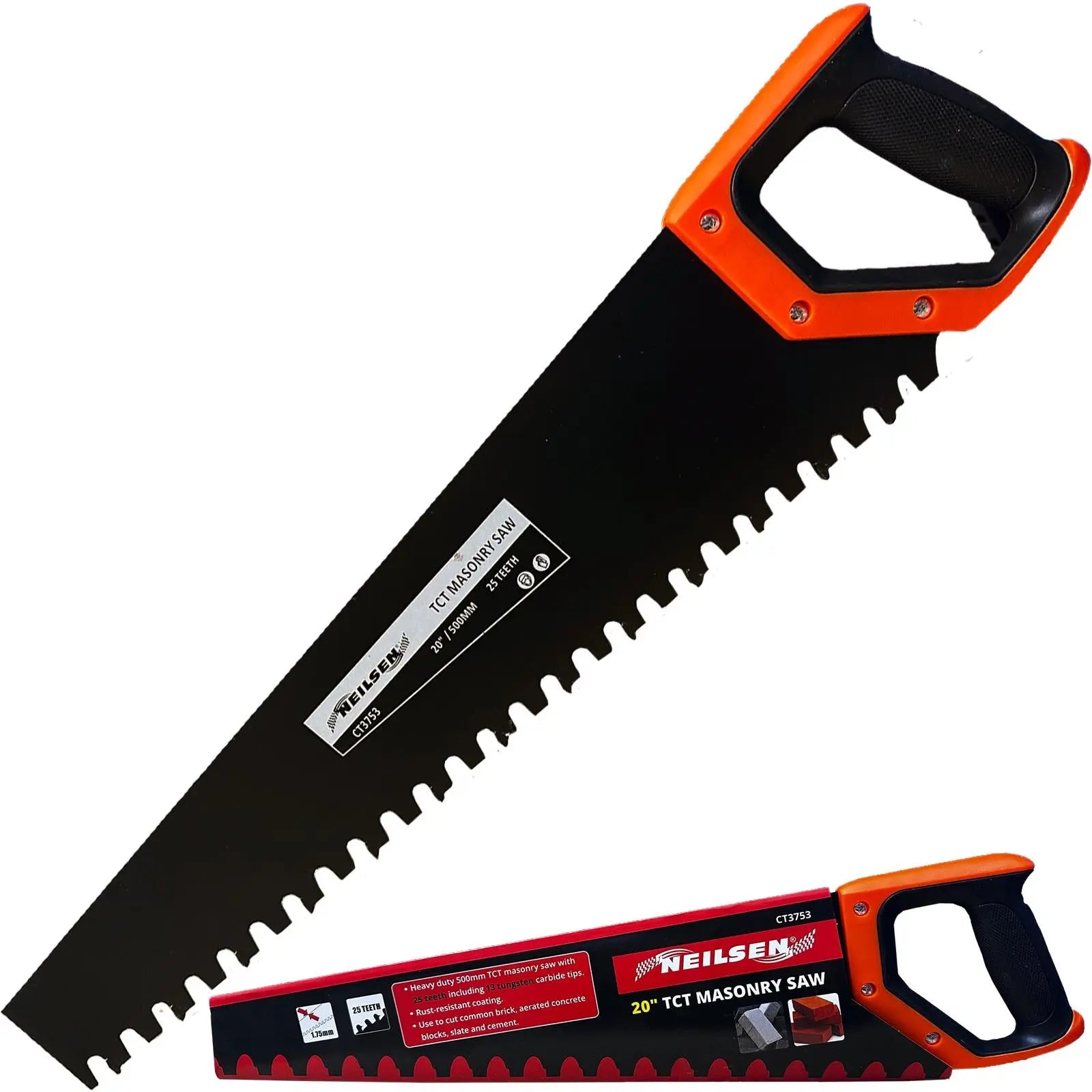 Neilsen Masonry Hand Saw Heavy Duty TCT Tips Brick Concrete Block 20" 500mm White Rose Tools