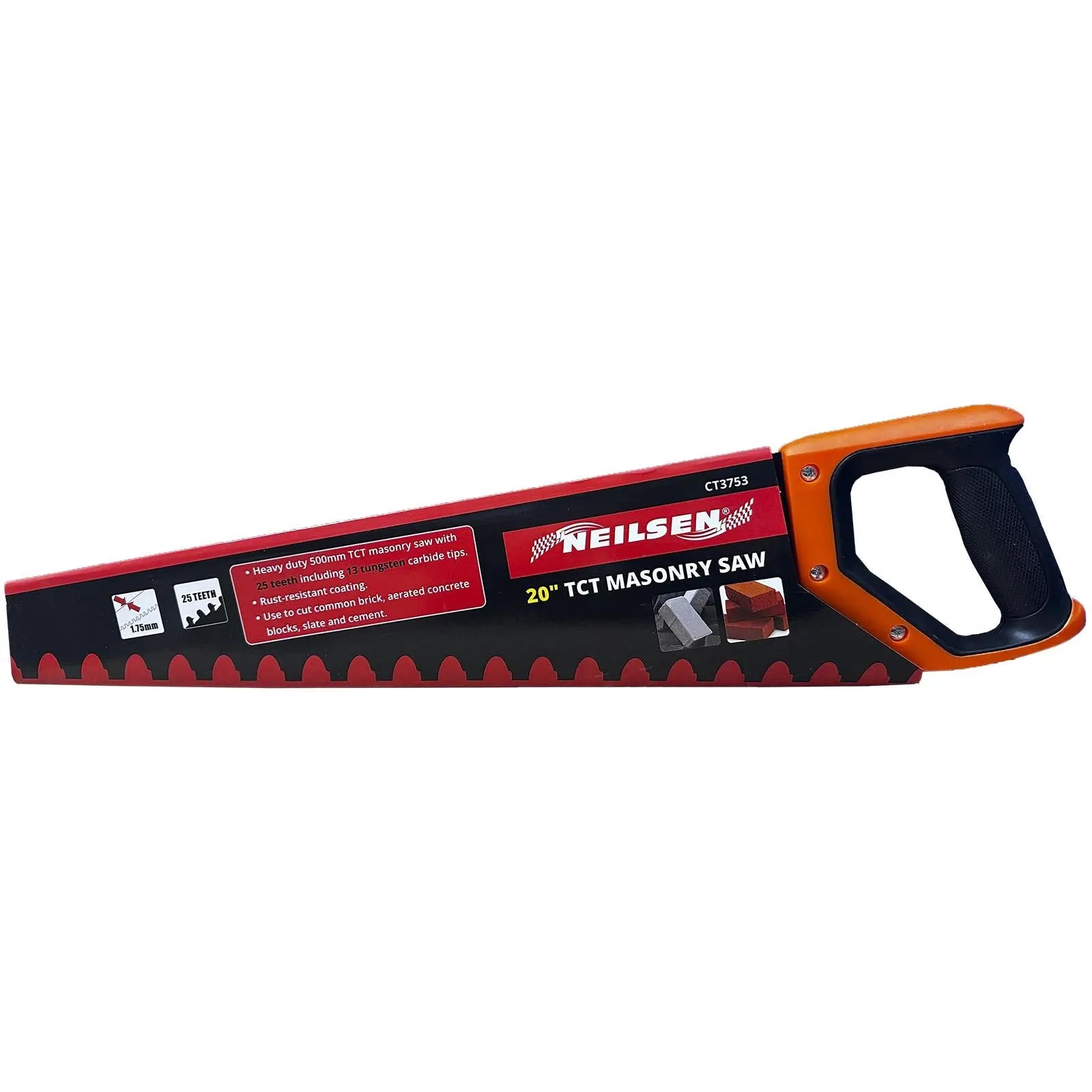 Neilsen Masonry Hand Saw Heavy Duty TCT Tips Brick Concrete Block 20" 500mm White Rose Tools