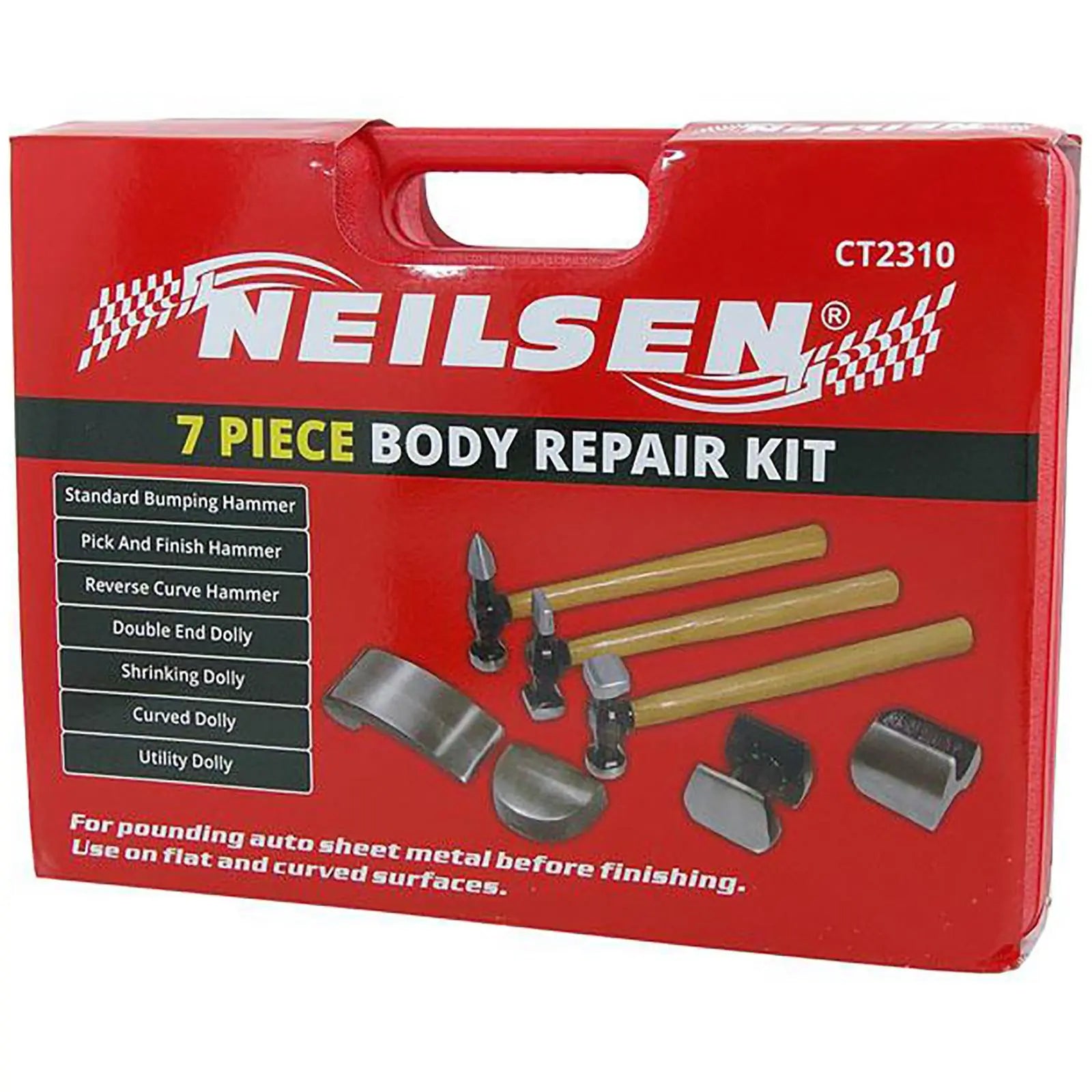Neilsen Panel Beating Set Car Body Repair Kit Dent Hammer Automotive Garage 7pc  White Rose Tools