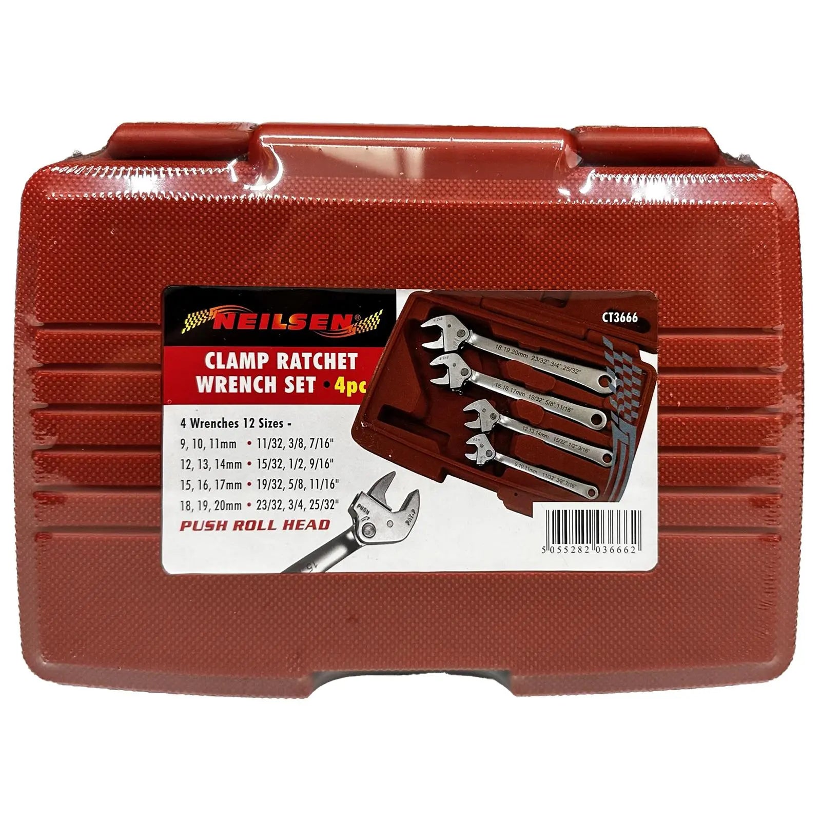 Neilsen Ratchet Spanner Wrench Clamp Set Push Roll Head 9-20mm 4 Piece White Rose Tools