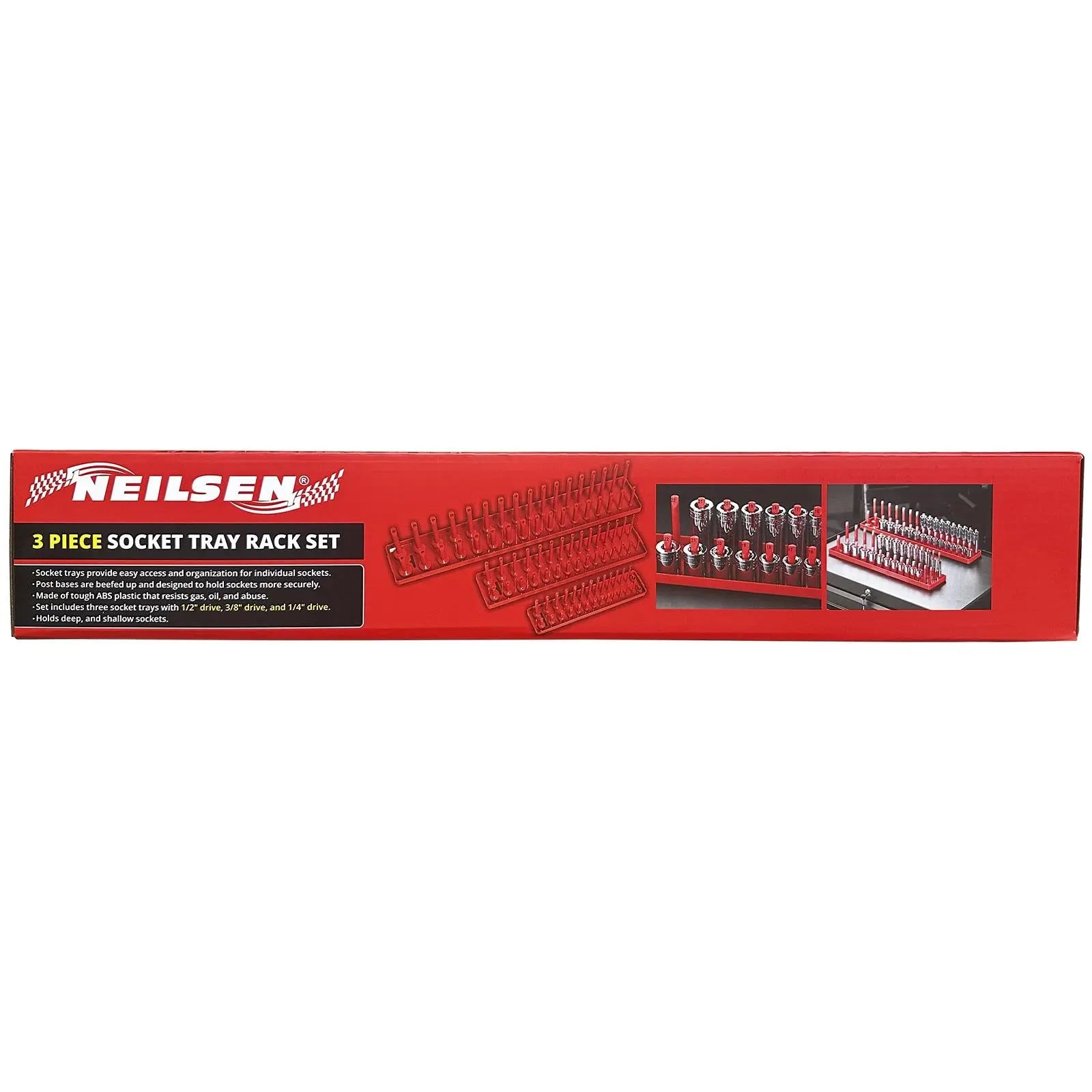 Neilsen Socket Rail Tray Rack Set 1/4" 3/8" 1/2" Deep Shallow Storage Organiser 3pc  White Rose Tools